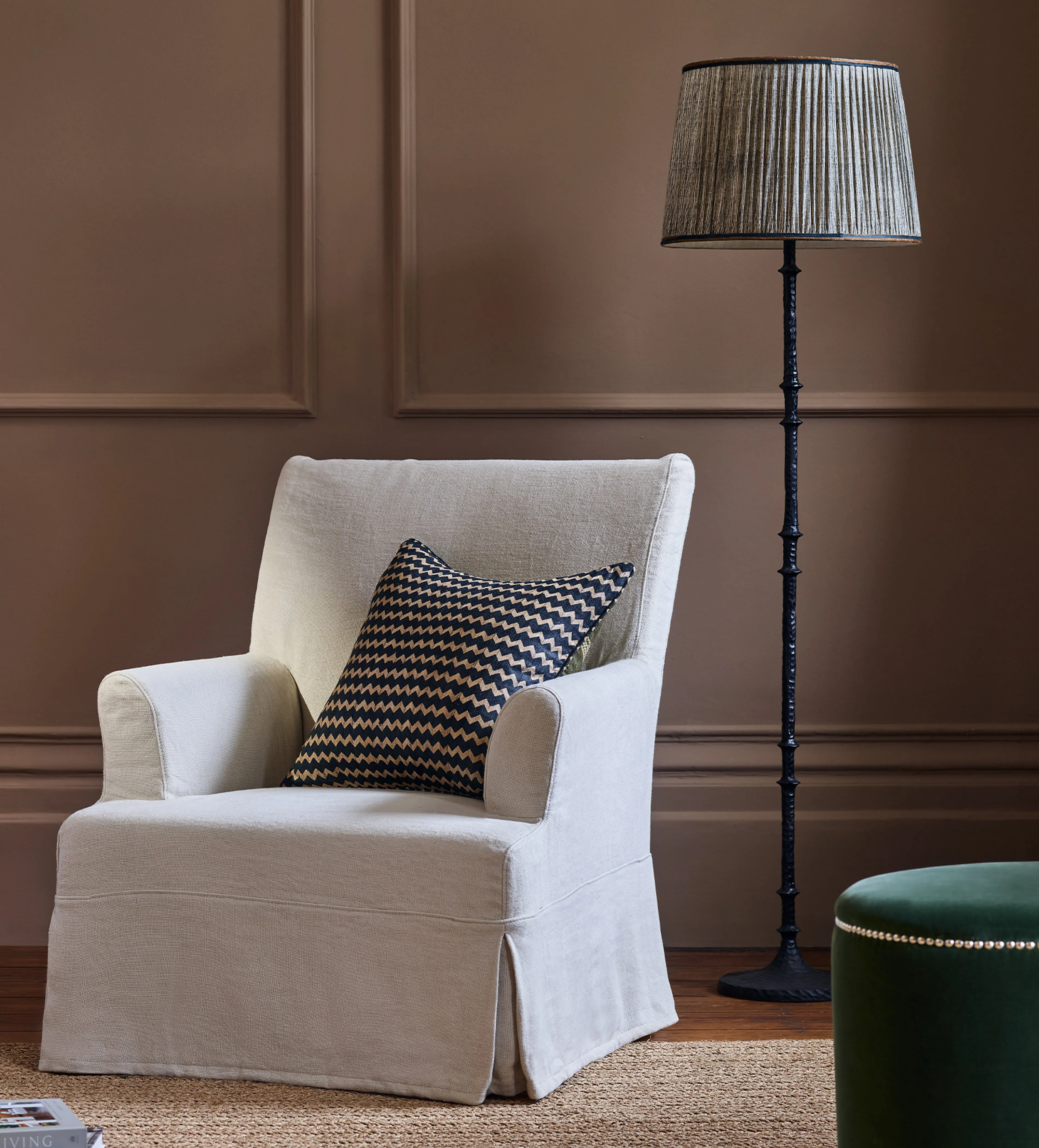 45cm Pleated Lampshade - Blue/Gold, Silk by OKA