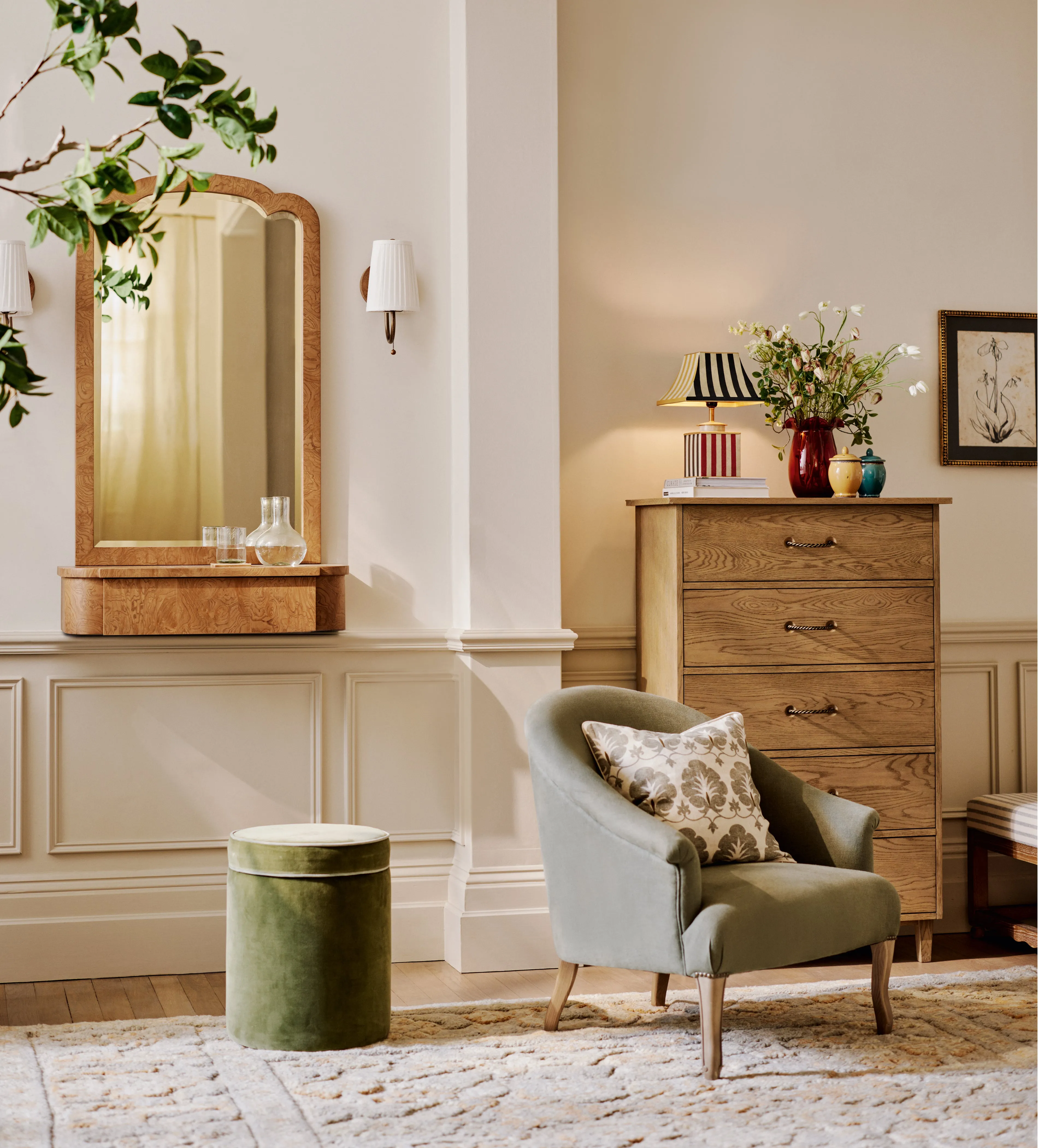 Ada Console Wall Mirror with Drawer - Warm Burl product