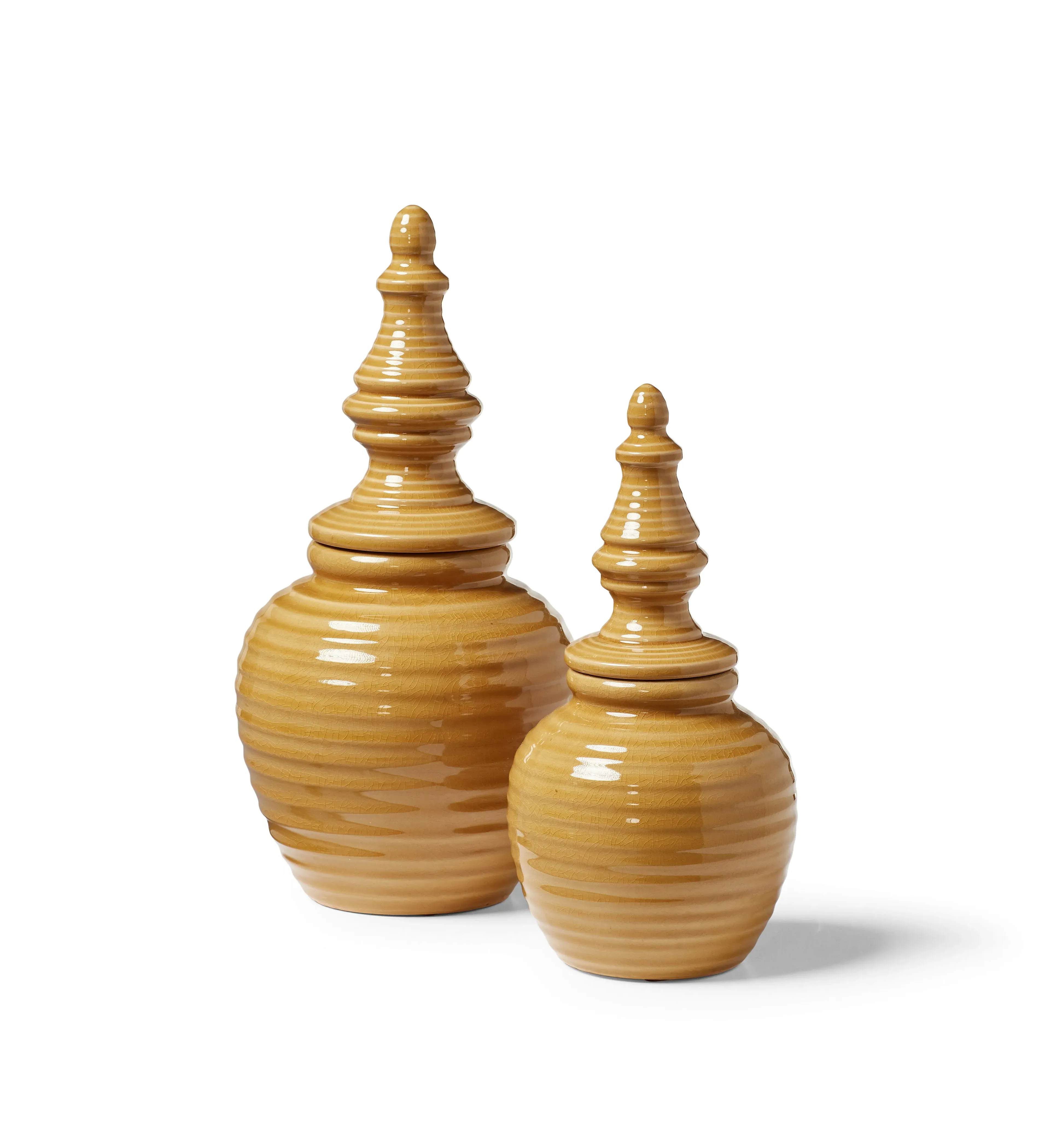 Adorno Lidded Objet Pair - Mustard by OKA, alternate view