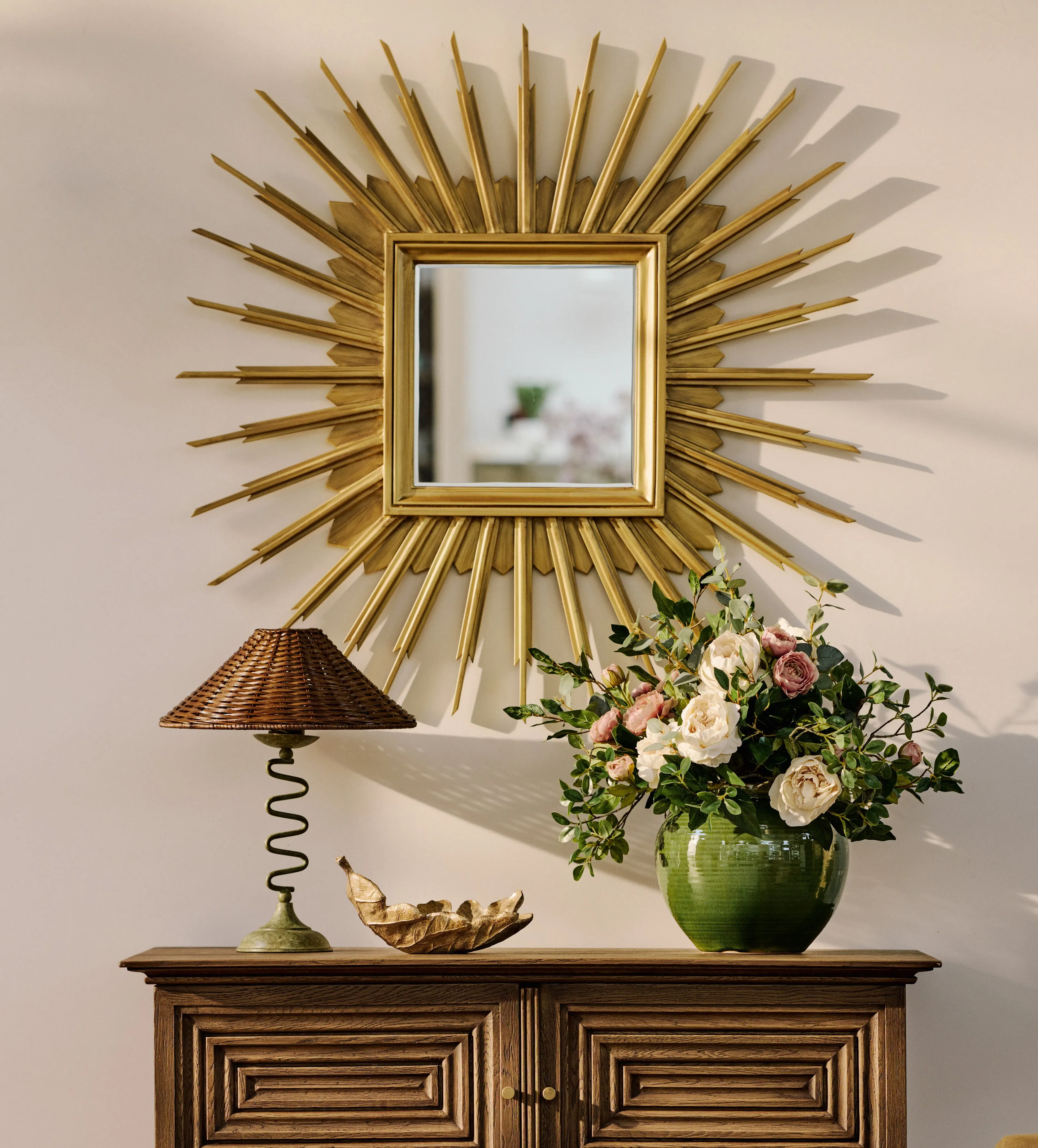 Aphelion Sunburst Wall Mirror - Antique Brass, Mango Wood product