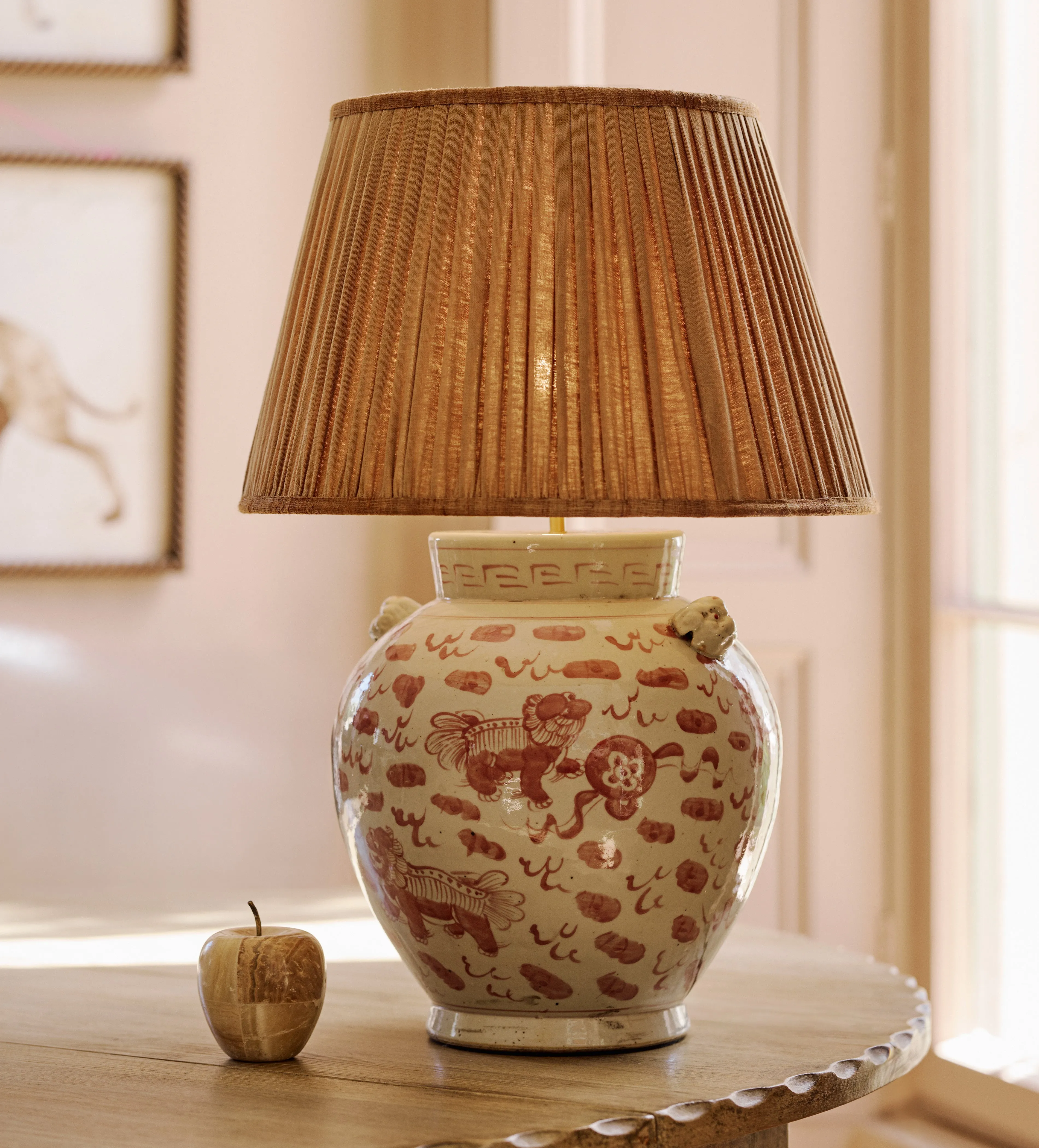 Archibald Pleated Lampshade 50cm - Apricot, Linen by OKA