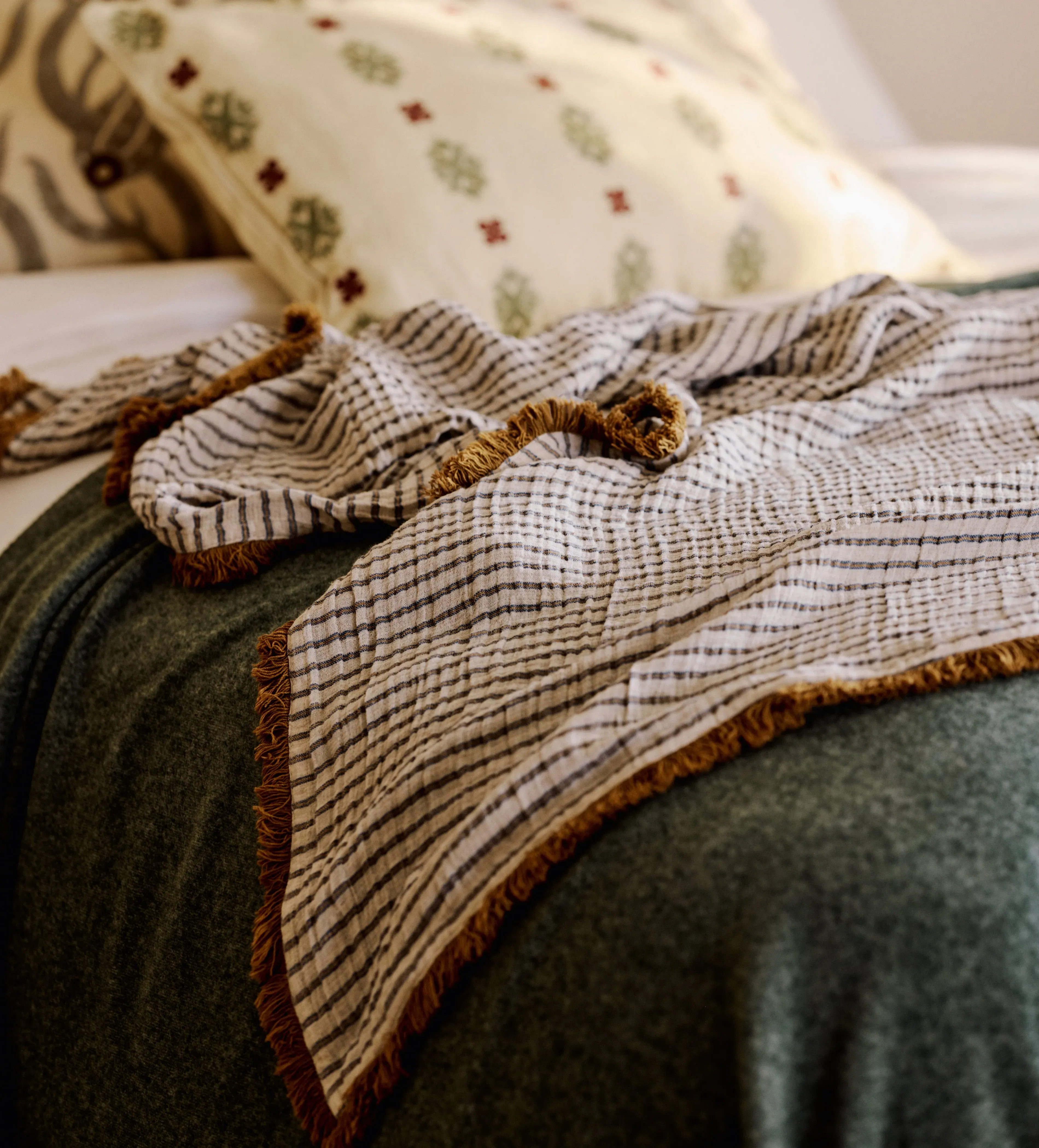 Avonlea Fringed Throw - Ochre, Linen product