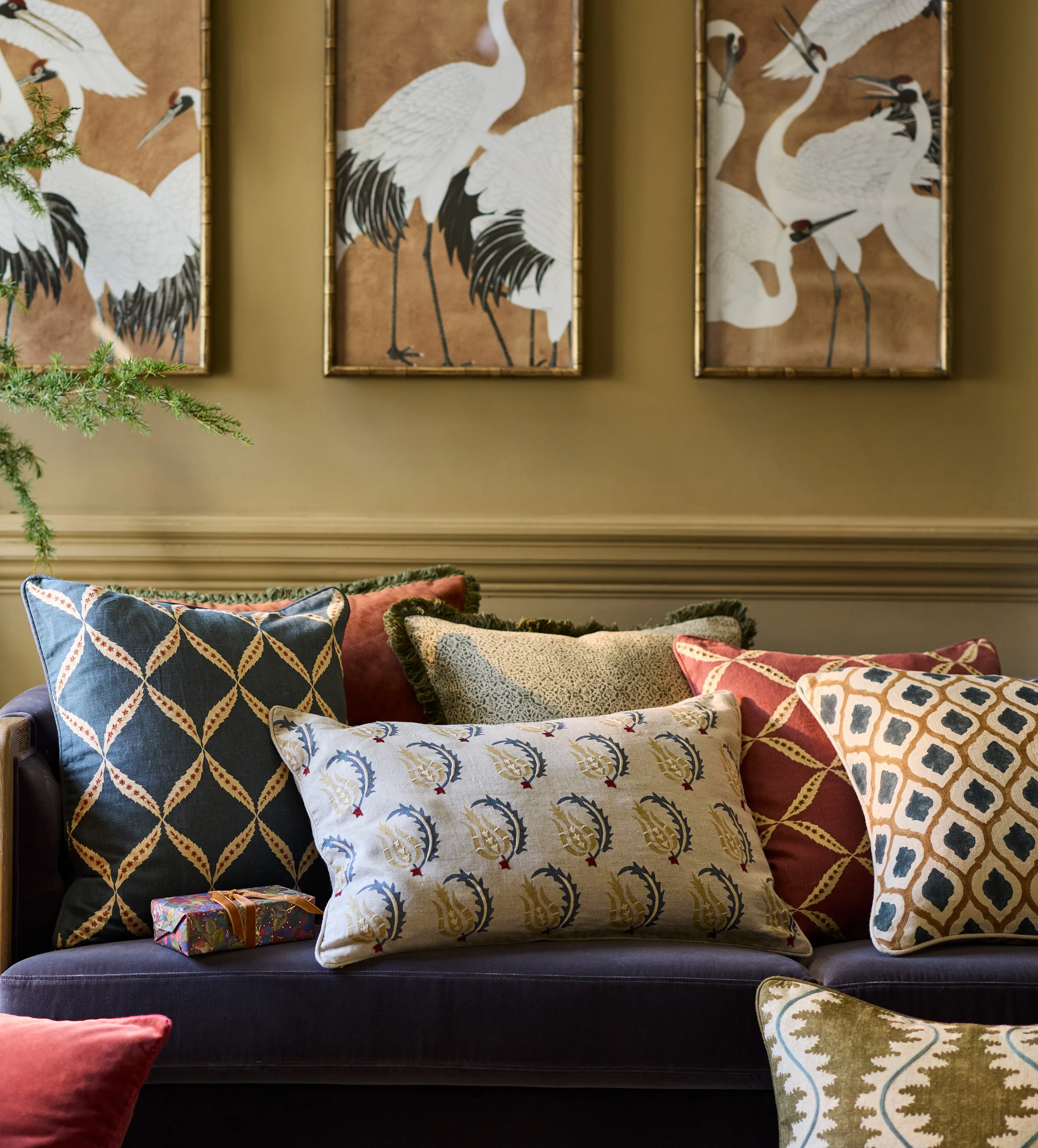 Babur Cushion Cover - Petrol/Ochre, Linen product