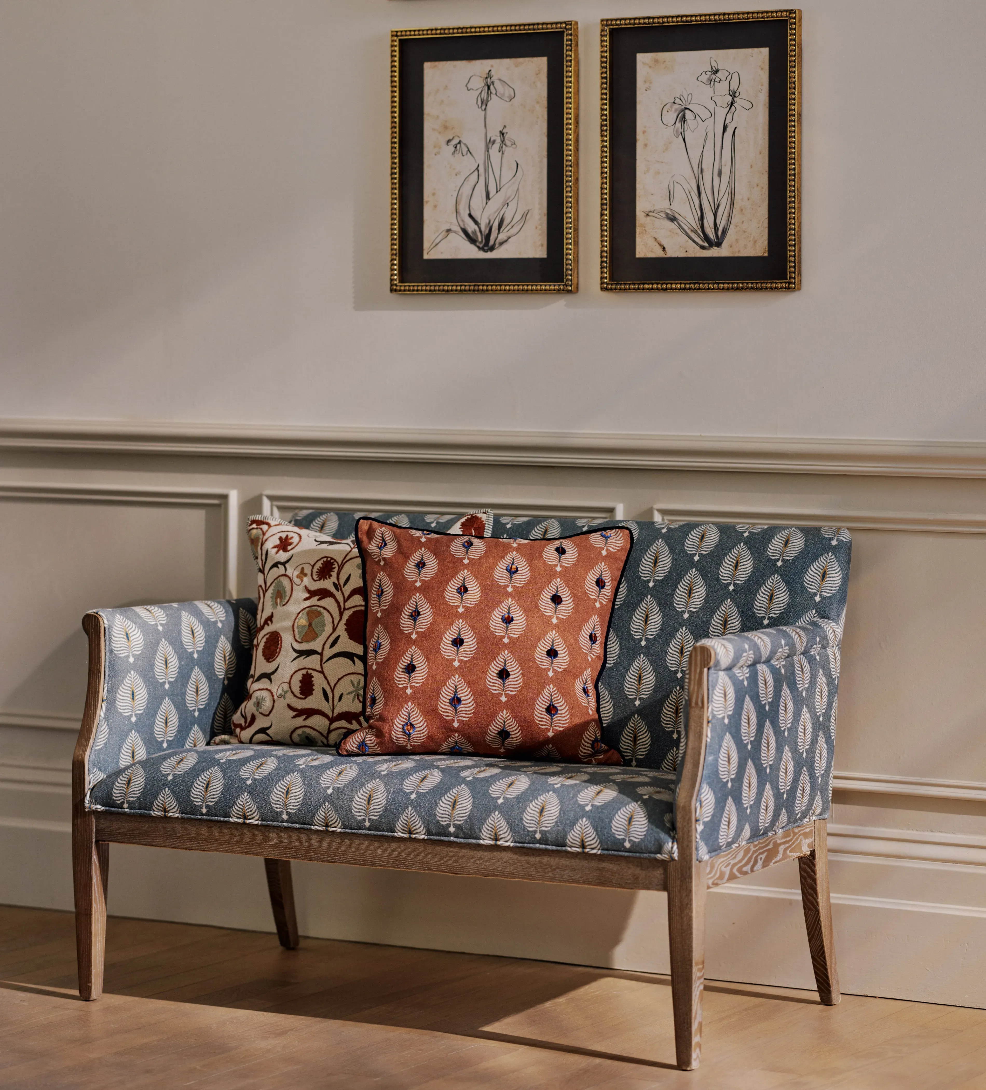 Beaumont Upholstered Bench - Petrol Blue, Ocellus Print product