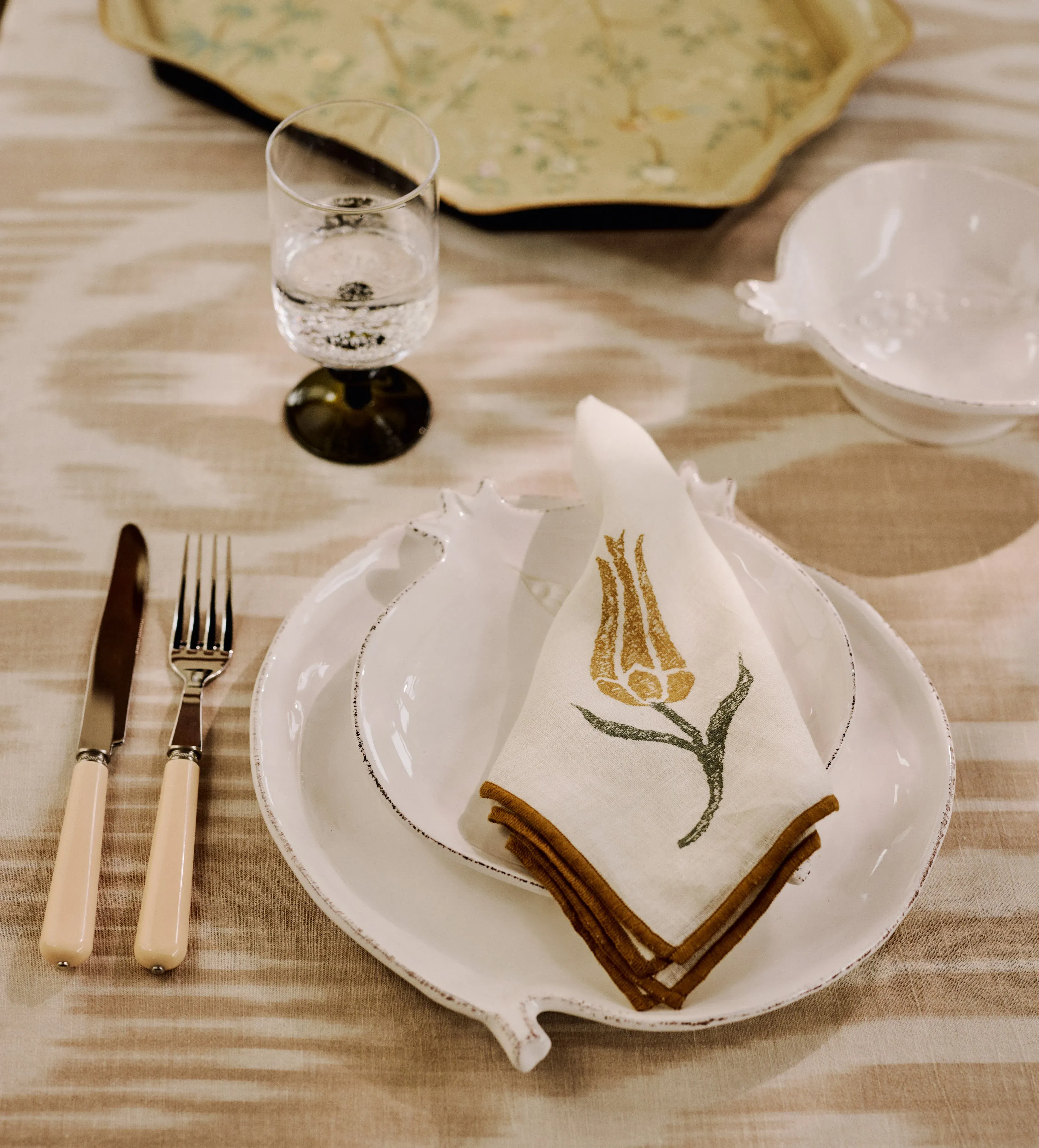 Benares Ikat Tablecloth - Oatmeal product