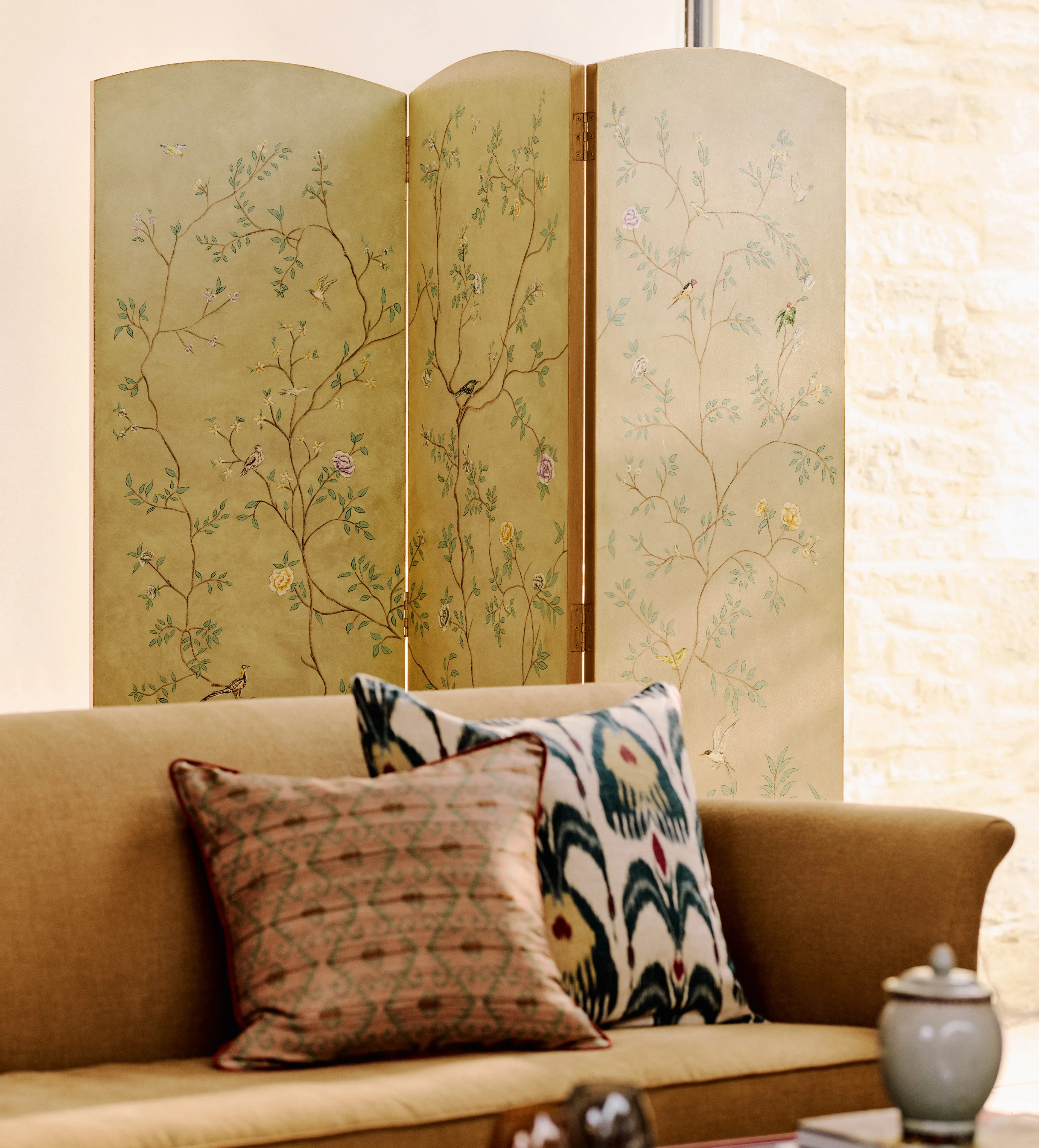 Birdsong 3-Panel Folding Screen - Cream product