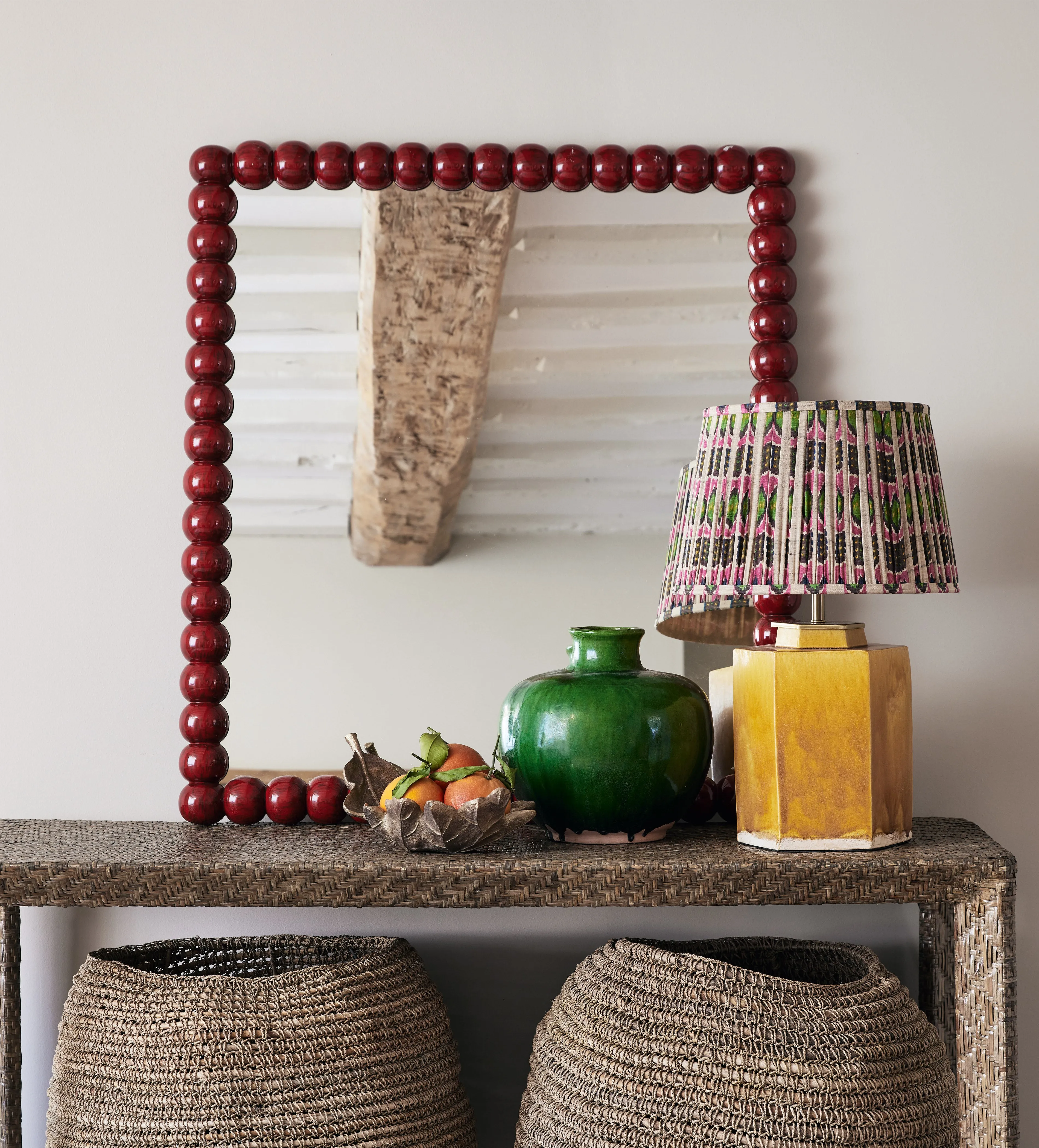 Bobble Wall Mirror - Chinese Red, Mango Wood product
