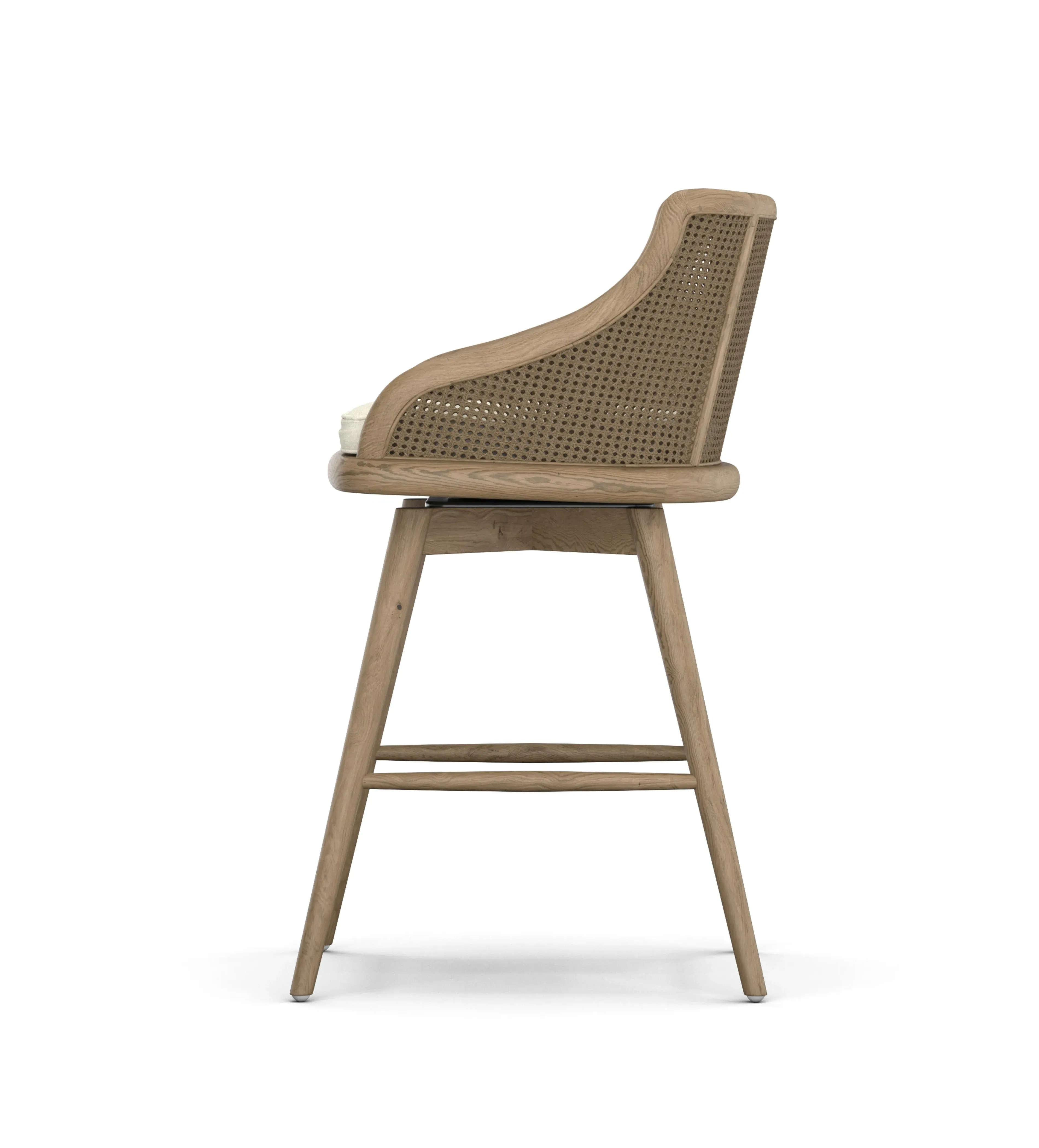 Carlos Cane Swivel Bar Stool - Weathered Oak, Natural by OKA