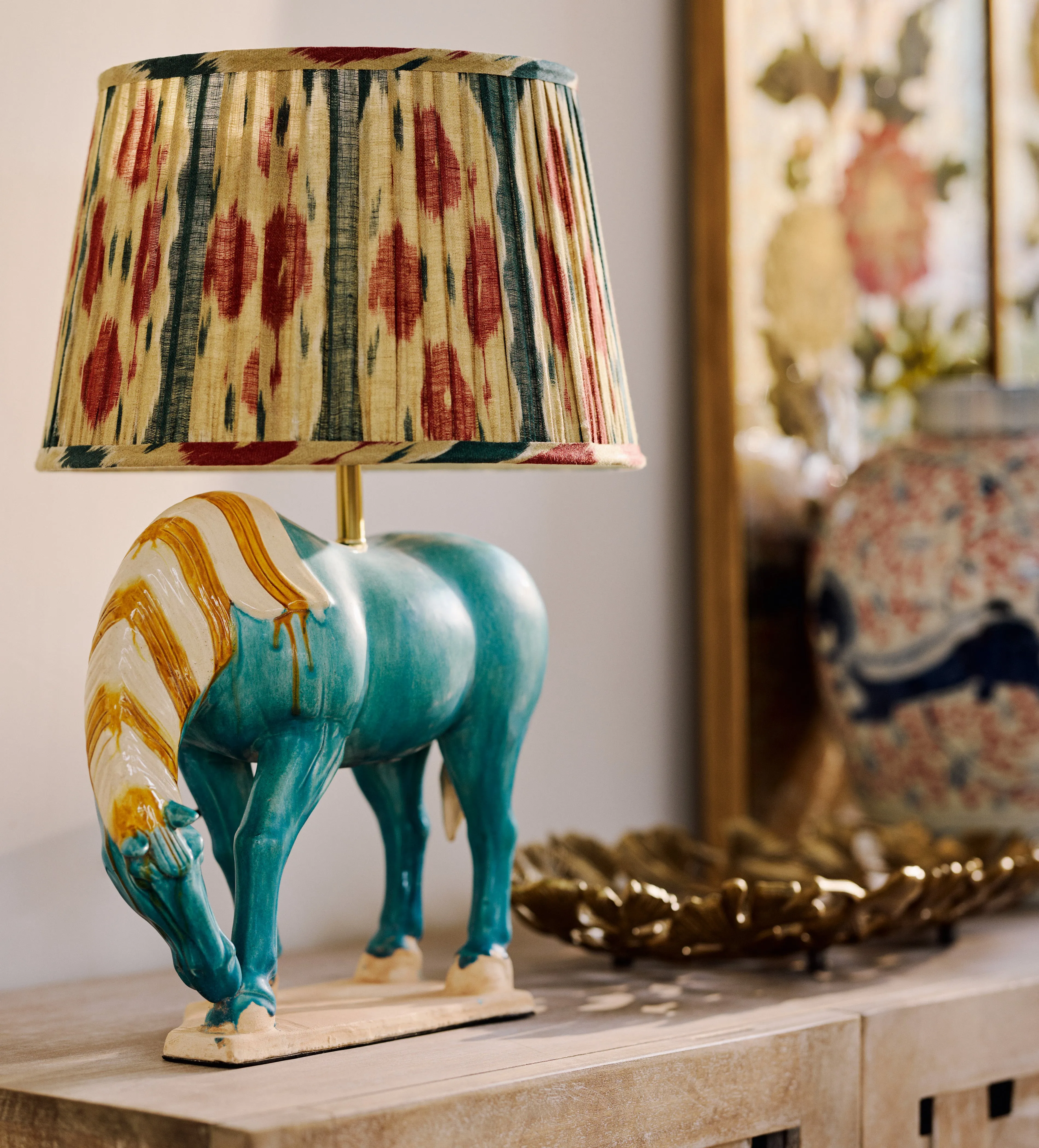 Cavallo Horse Table Lamp Base - Ceramic, Antique Brass product
