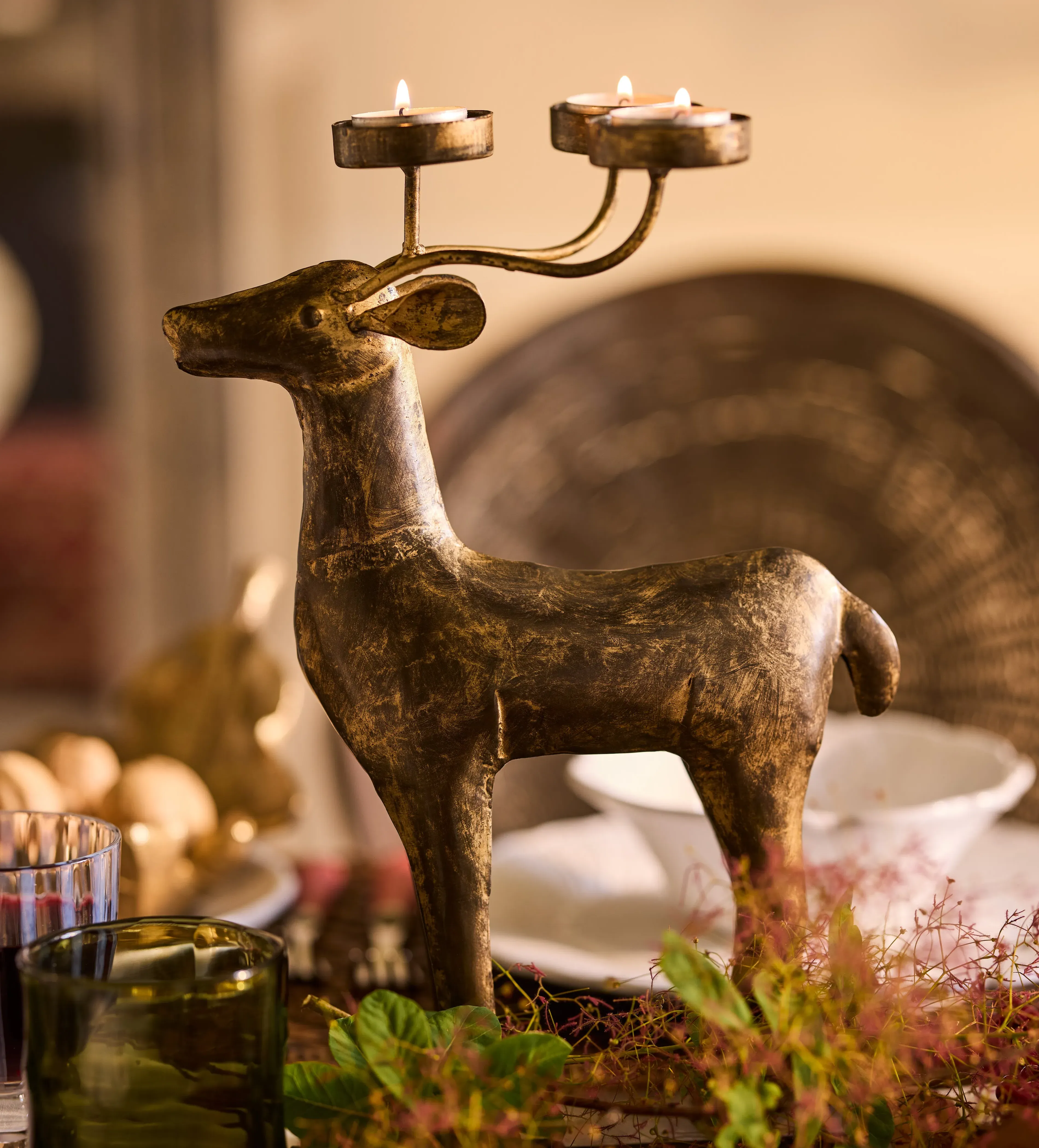 Charborough Stag Tealight Holder - Rubbed Bronze by OKA, alternate view