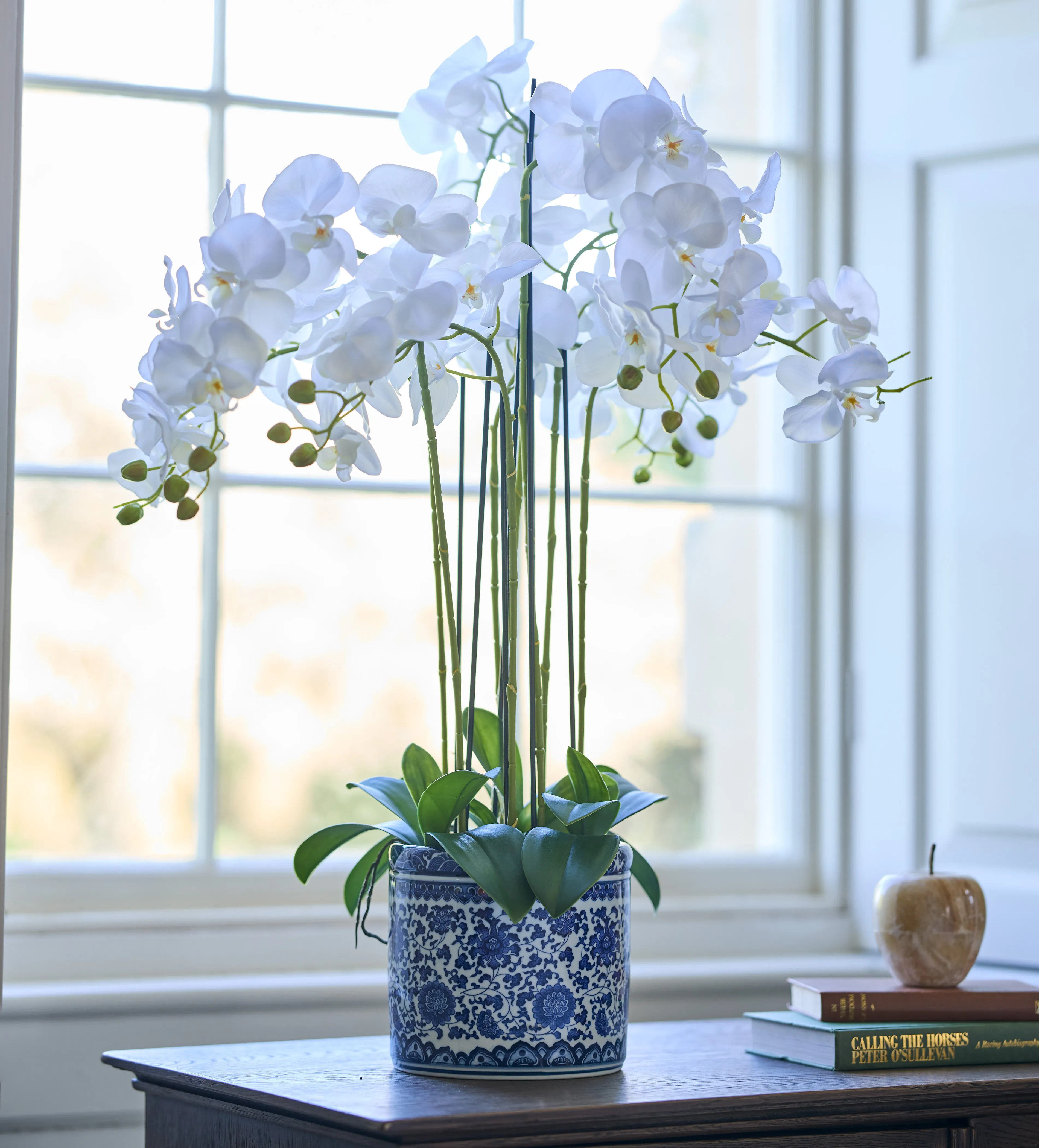 Chinoiserie Faux Planted Orchid Medium - Blue, Ceramic by OKA