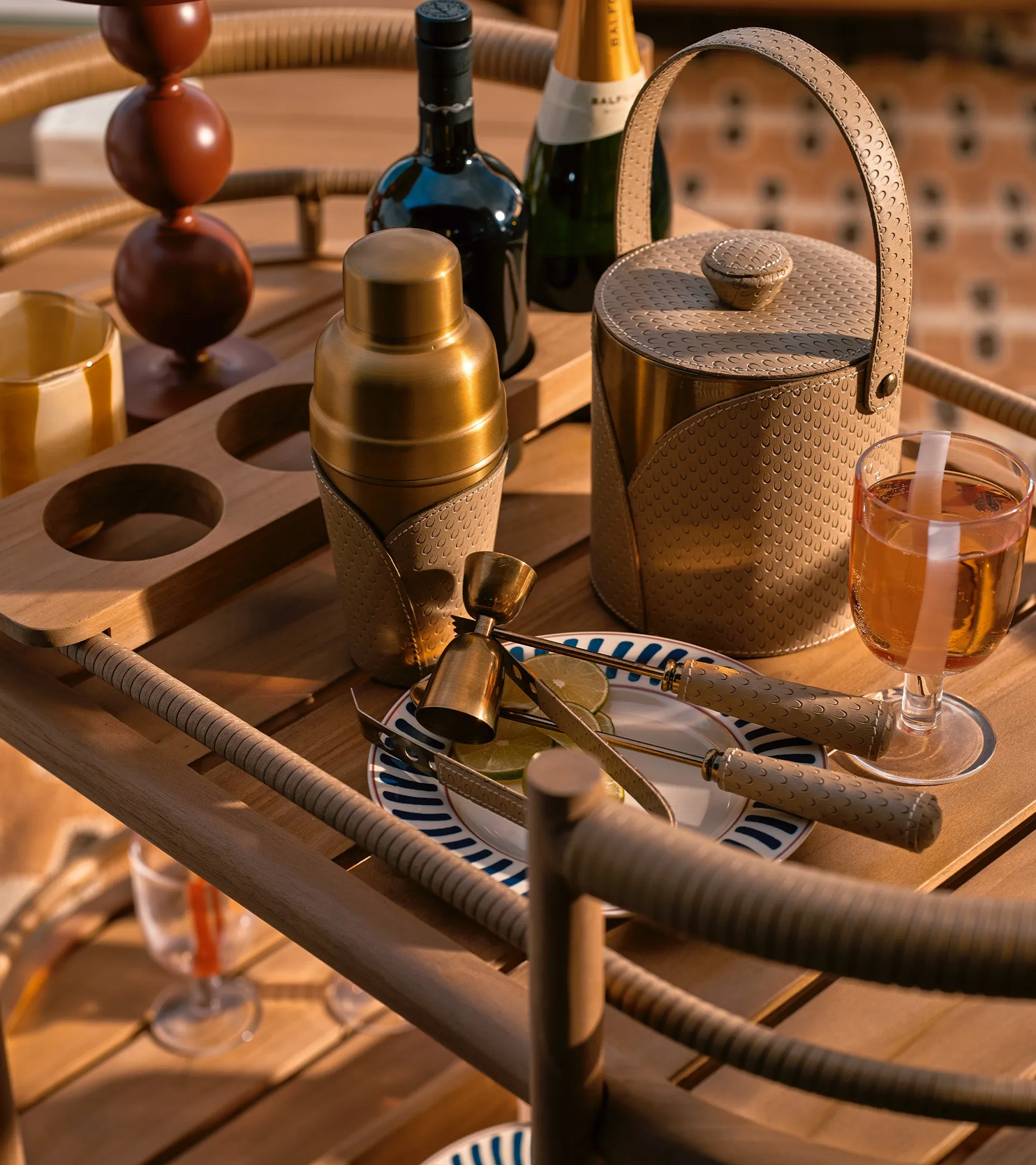 Cocktail Shaker with Leather Wrap - Taupe, Steel product
