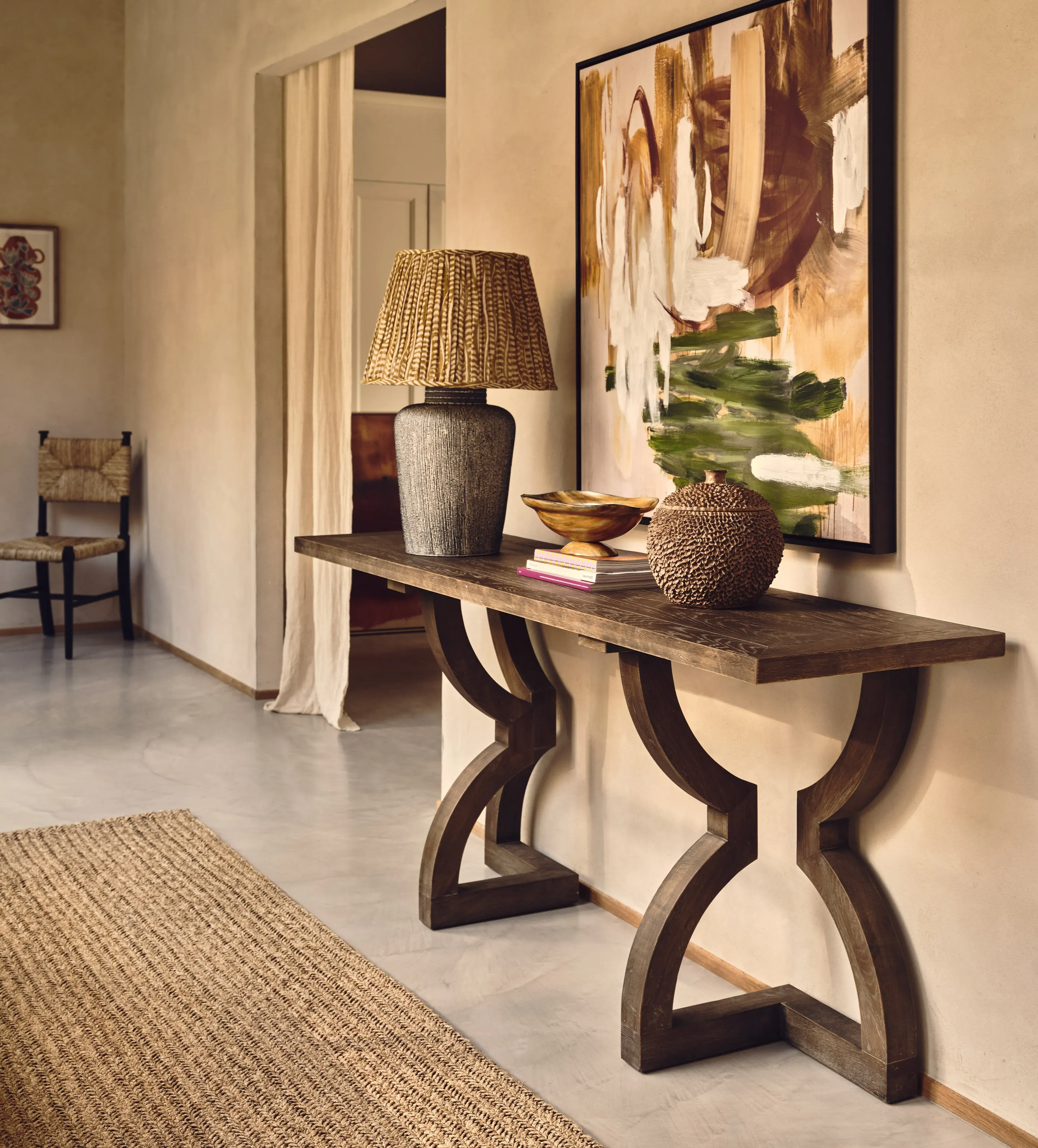 Console Table with Curved Legs - Grey, Oak product