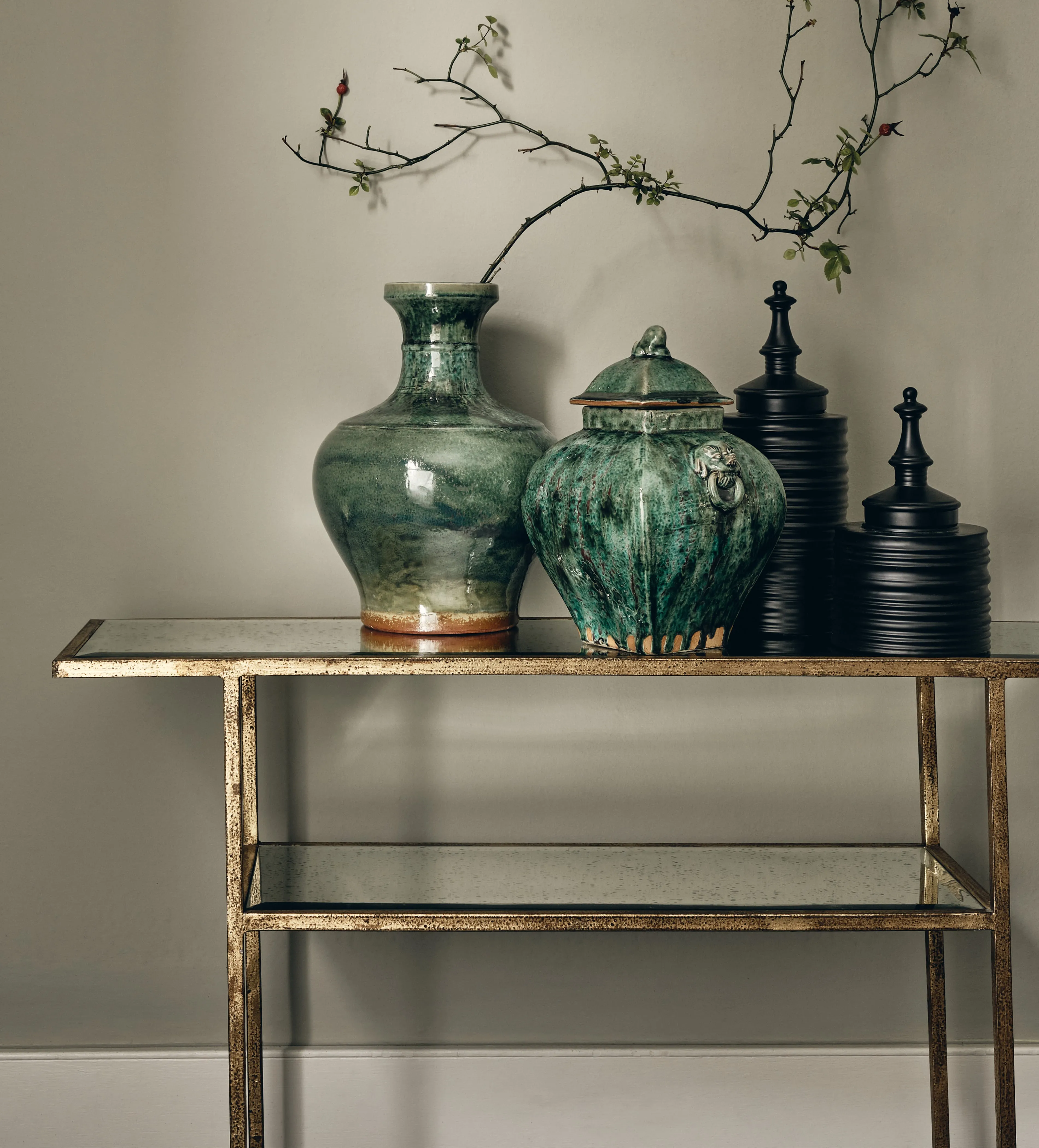 Merle Narrow Console Table - Antique Gold, Mirrored Glass product