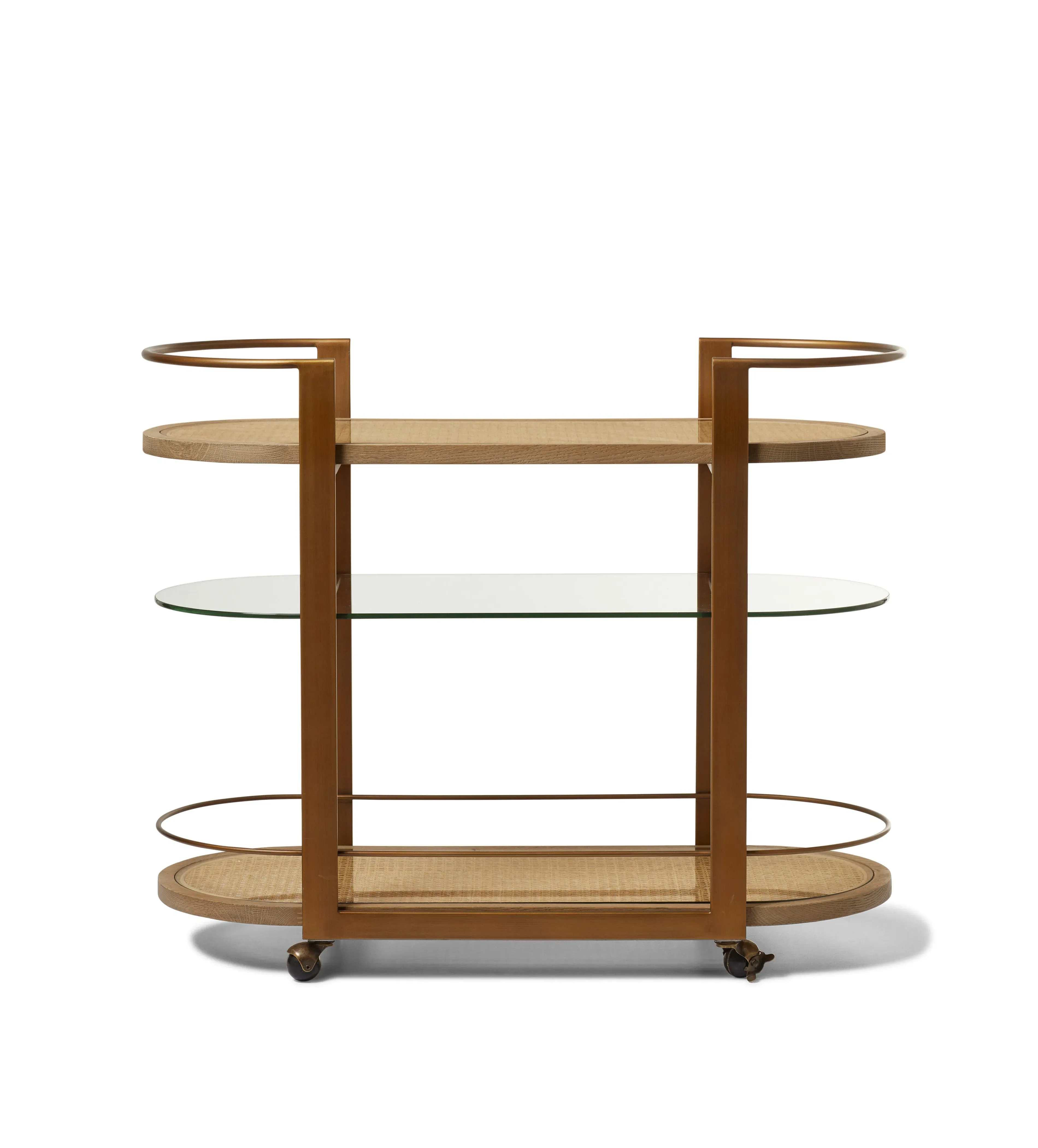 Curved Drinks Trolley with Casters - Oak, Cane alternate view