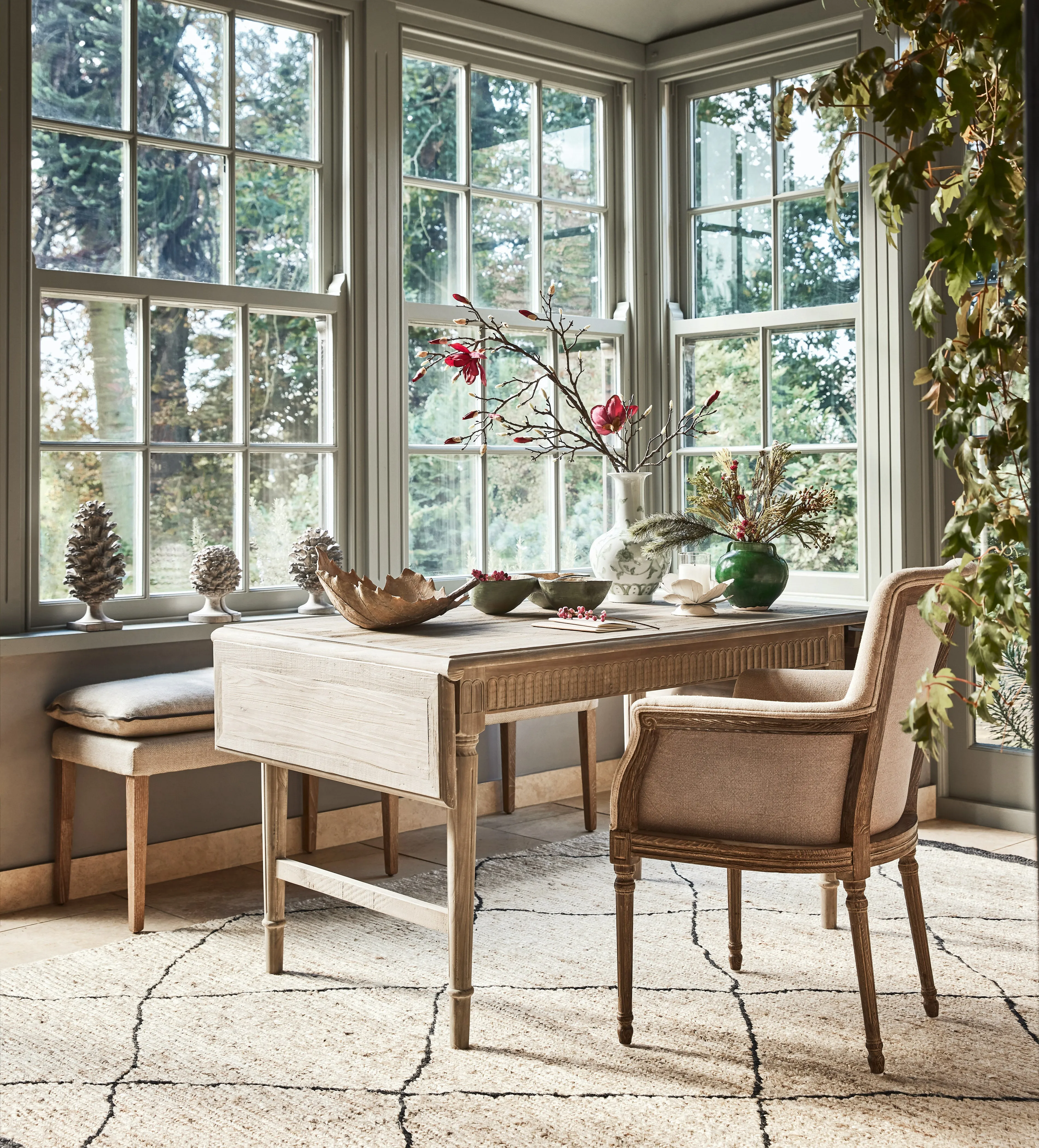 Cythera Extendable Dining Table - Distressed Grey, Pine by OKA