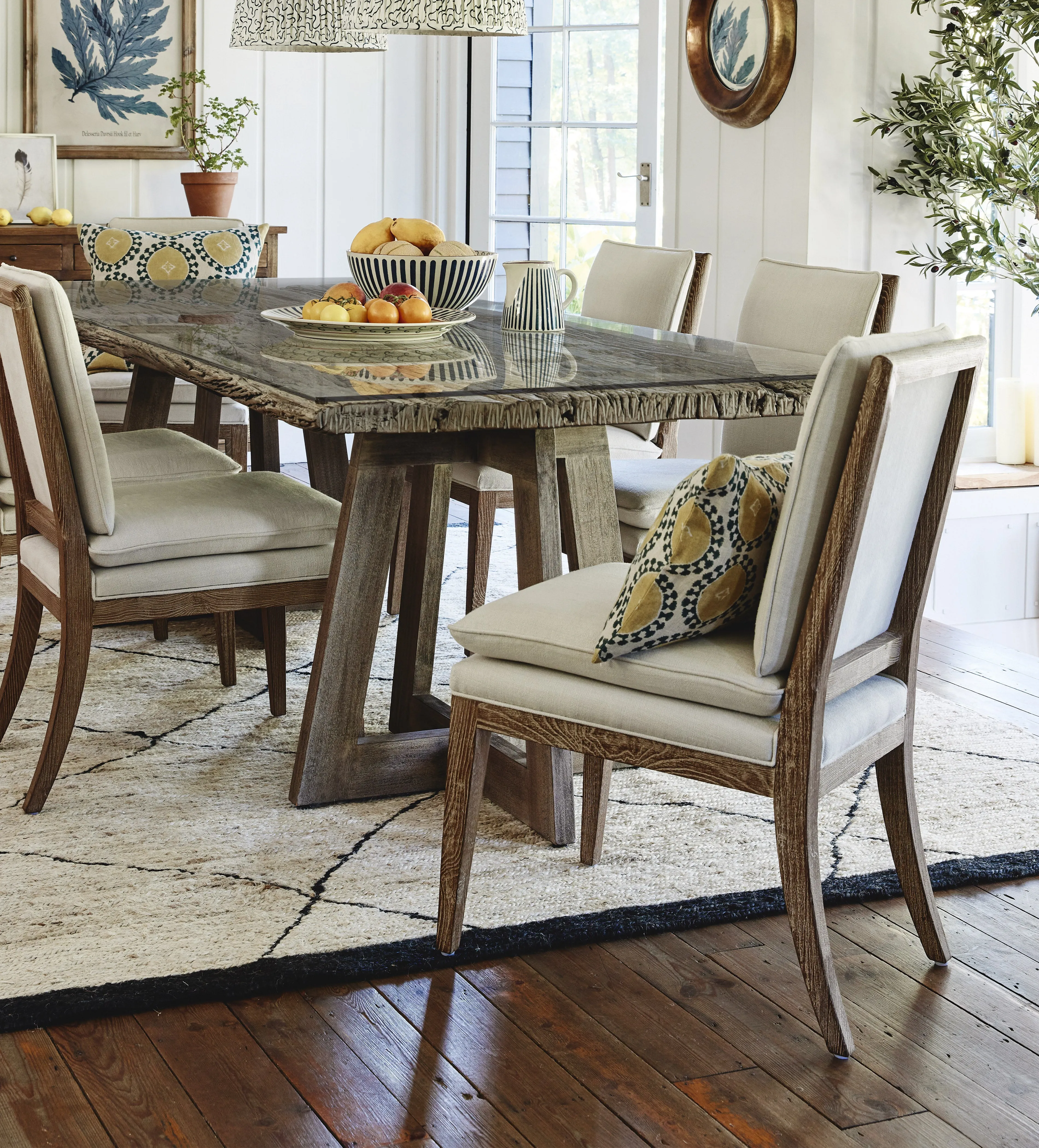 Dining Chair with Arms - Natural, Linen by OKA