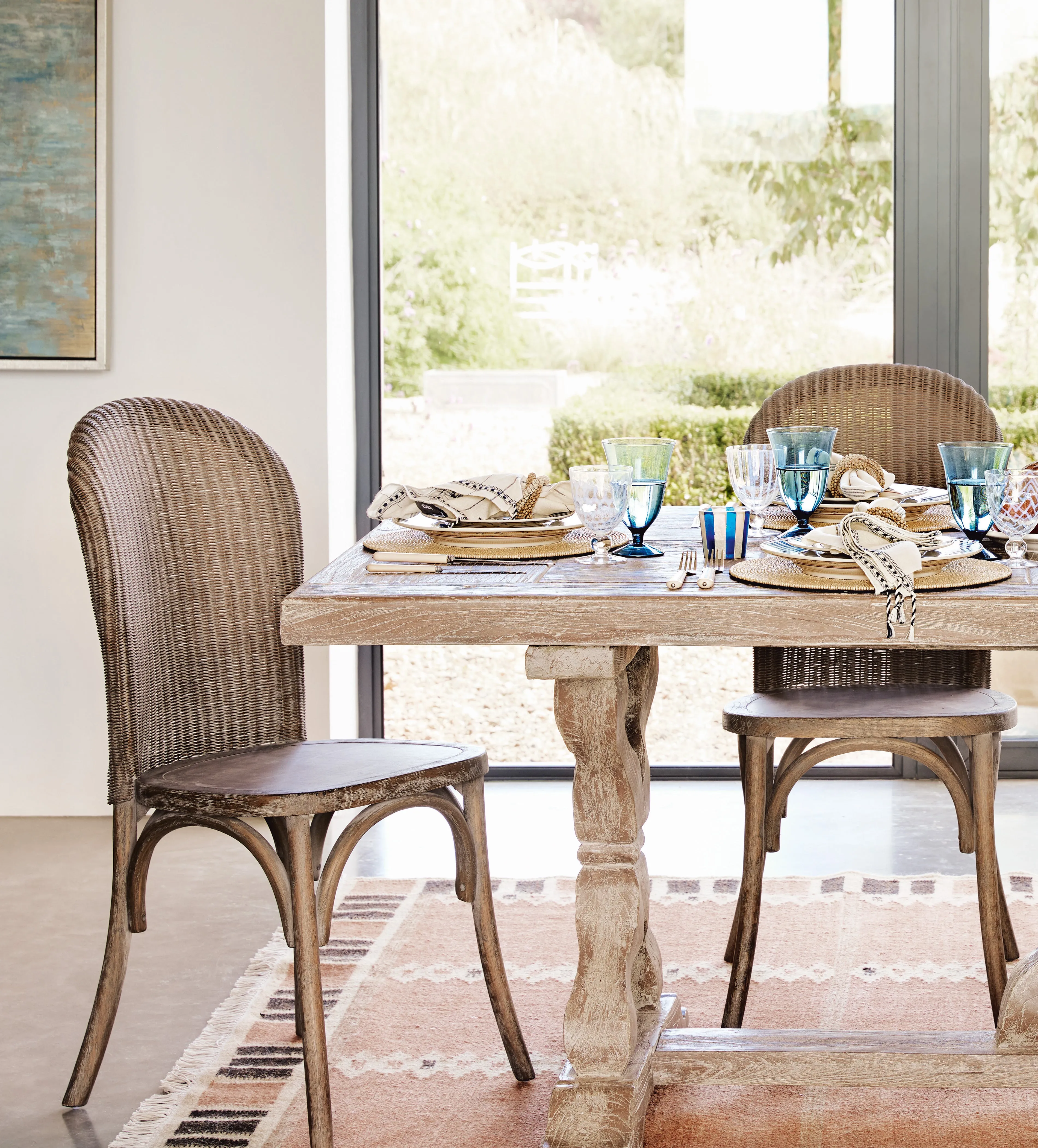 Dining Chair with Caned Back - Natural, Elm Wood by OKA