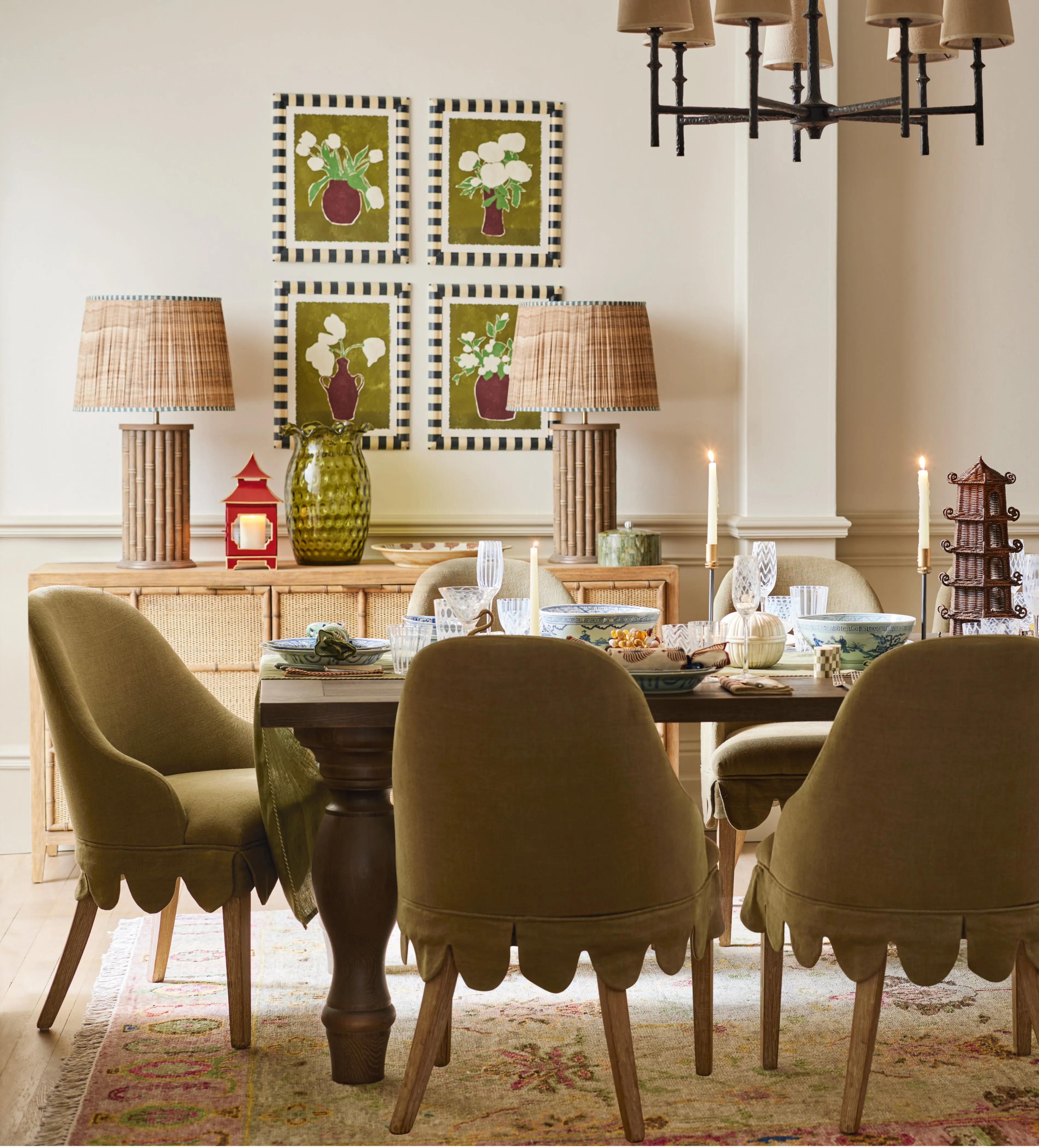 Dining Chair with High Back - Dark Lichen, Linen by OKA