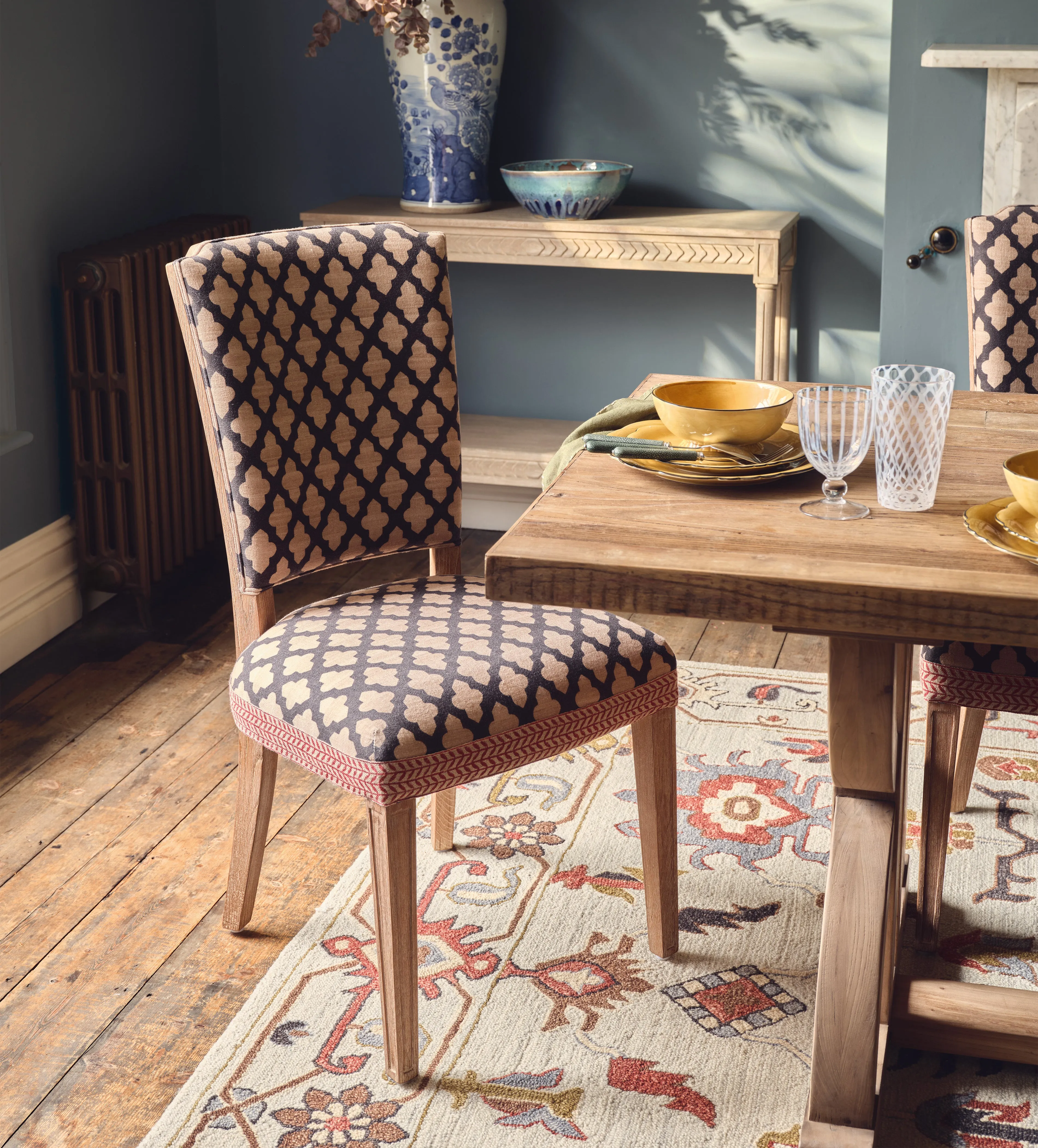 Camaret Serigraph Dining Chair - Black/Natural, Linen by OKA