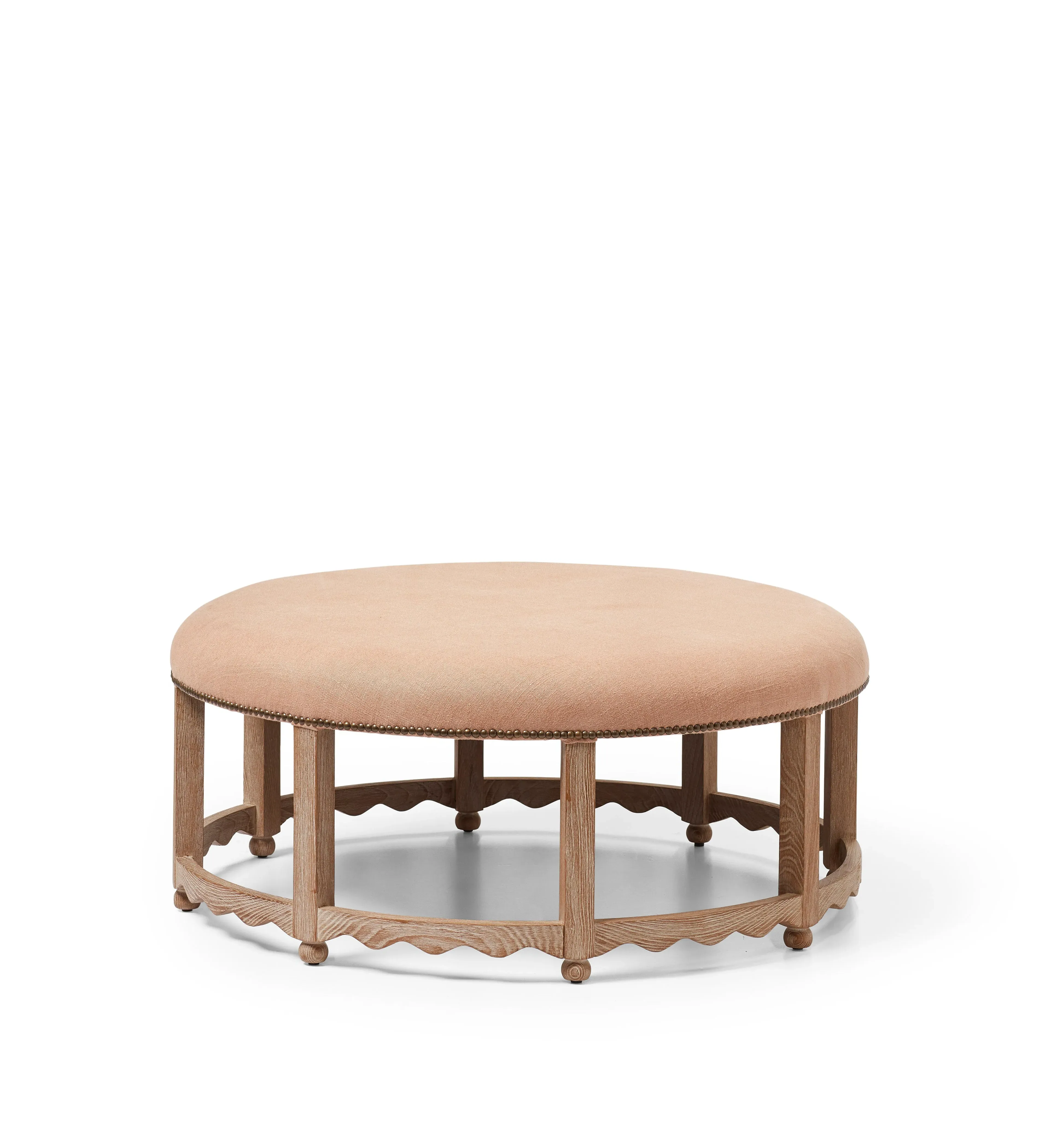 Edirne Round Ottoman - Apricot, Linen alternate view