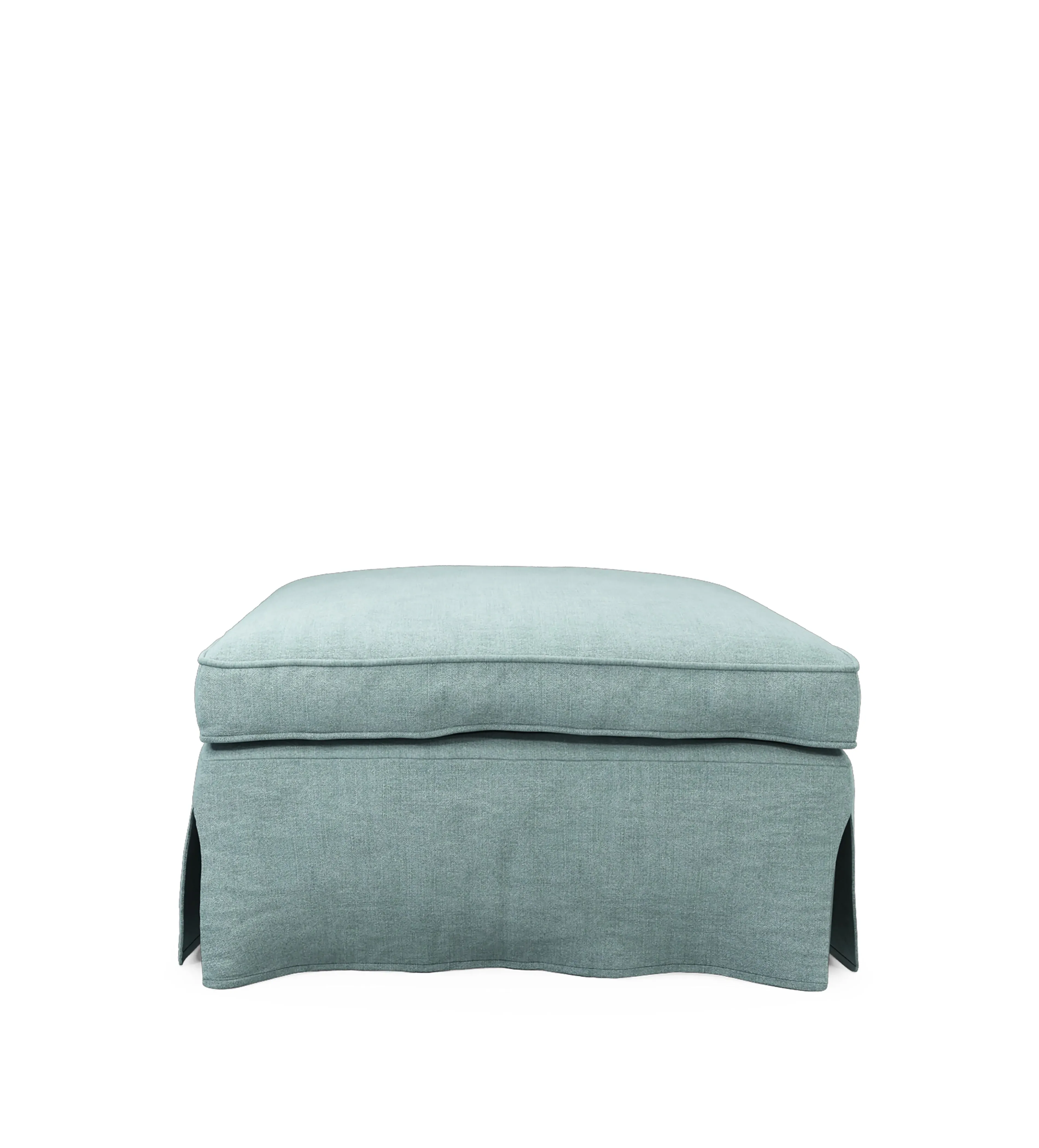 Fanshawe Square Footstool Loose Cover - Aqua, Stonewash Linen by OKA