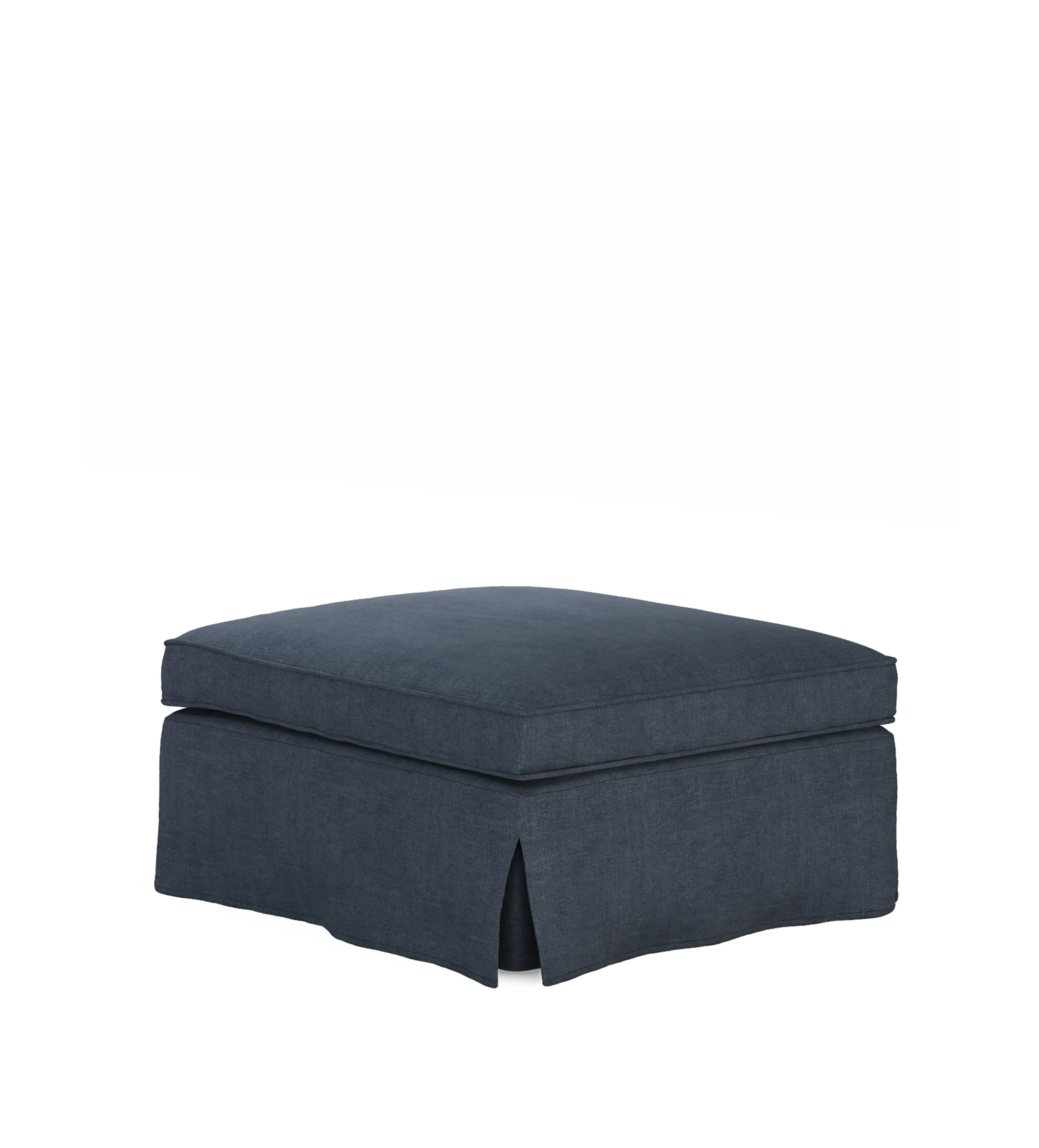 Fanshawe Square Footstool Loose Cover - Petrol, Stonewash Linen by OKA, image 2