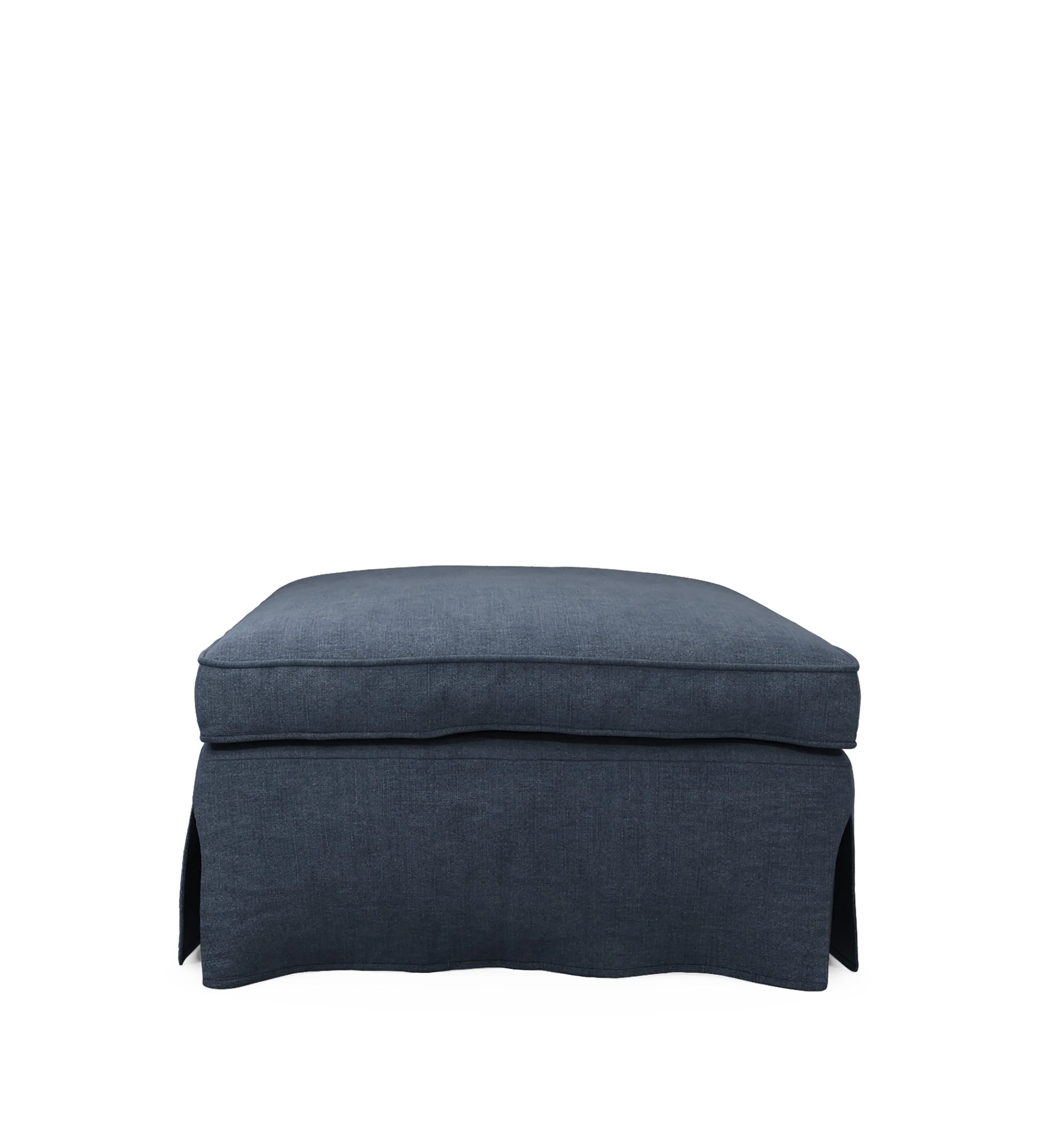 Fanshawe Square Footstool Loose Cover - Petrol, Stonewash Linen by OKA
