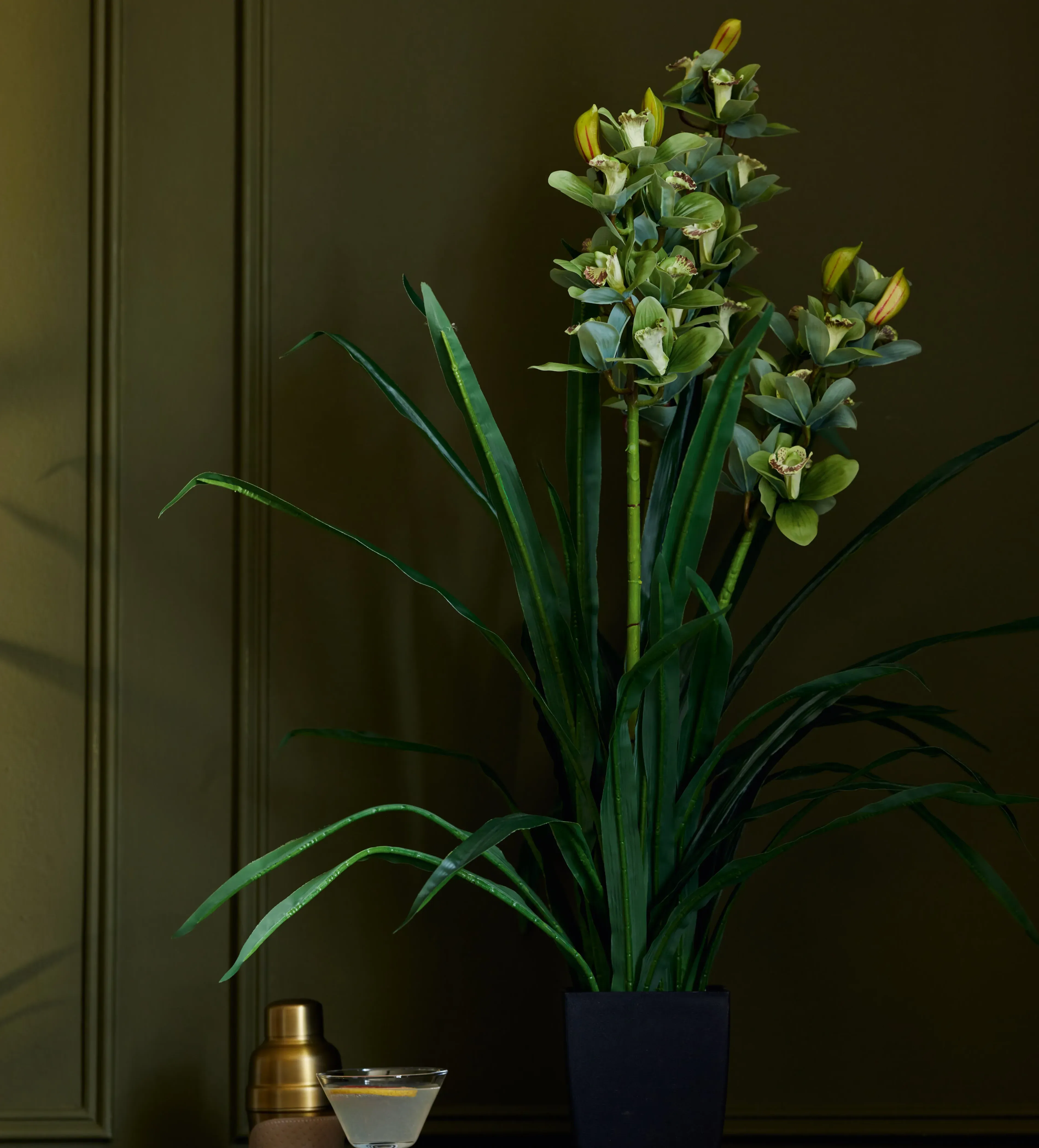 Faux Cymbidium Orchid with Vase - Green, Artificial product