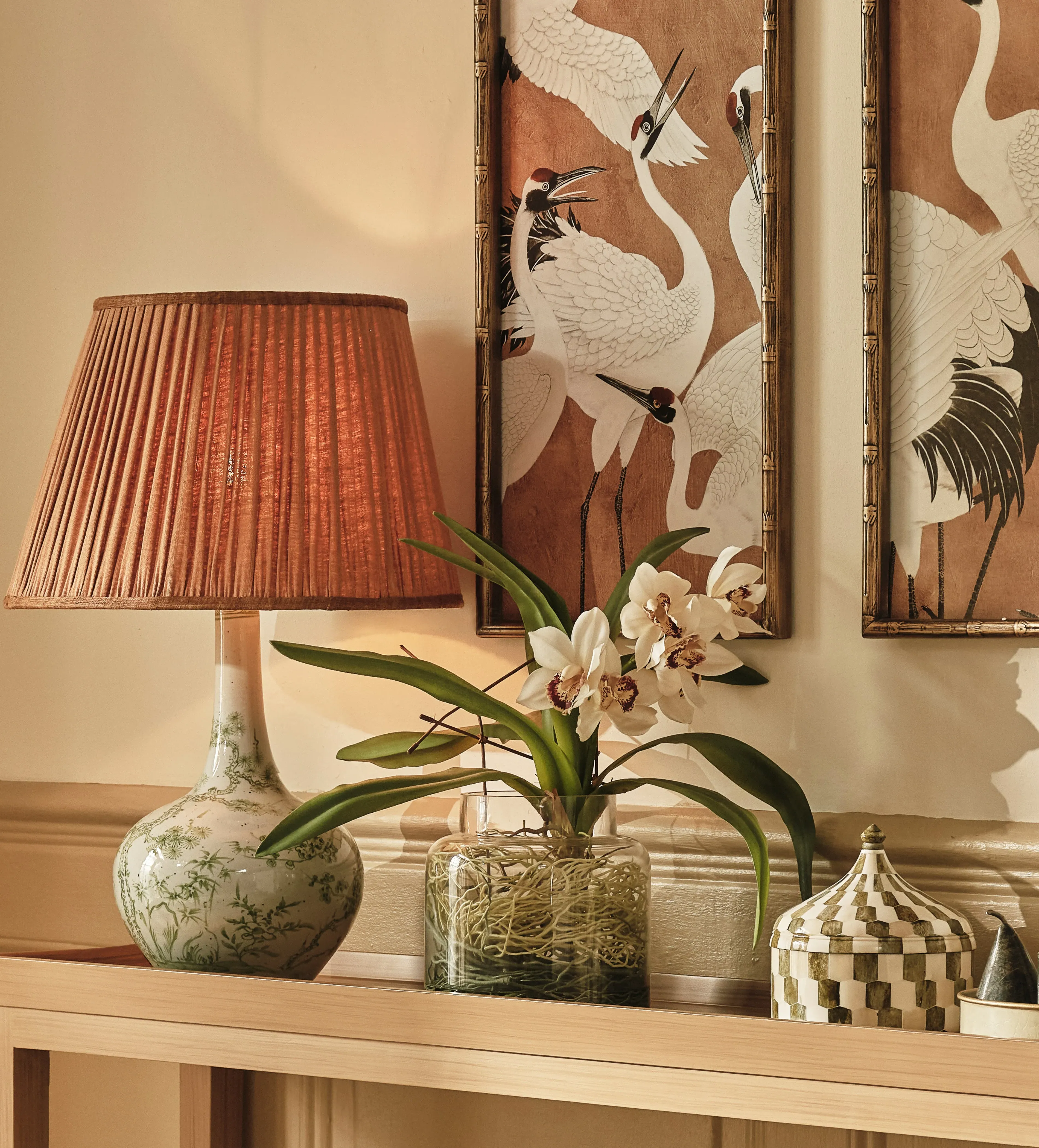 Faux Cymbidium Orchids with Vase - Cream by OKA