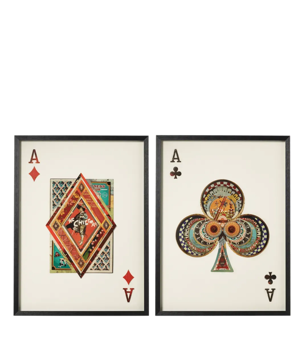 oka-framed-pair-of-ace-of-clubs-diamonds-collages-multi-collages-glass-wood image