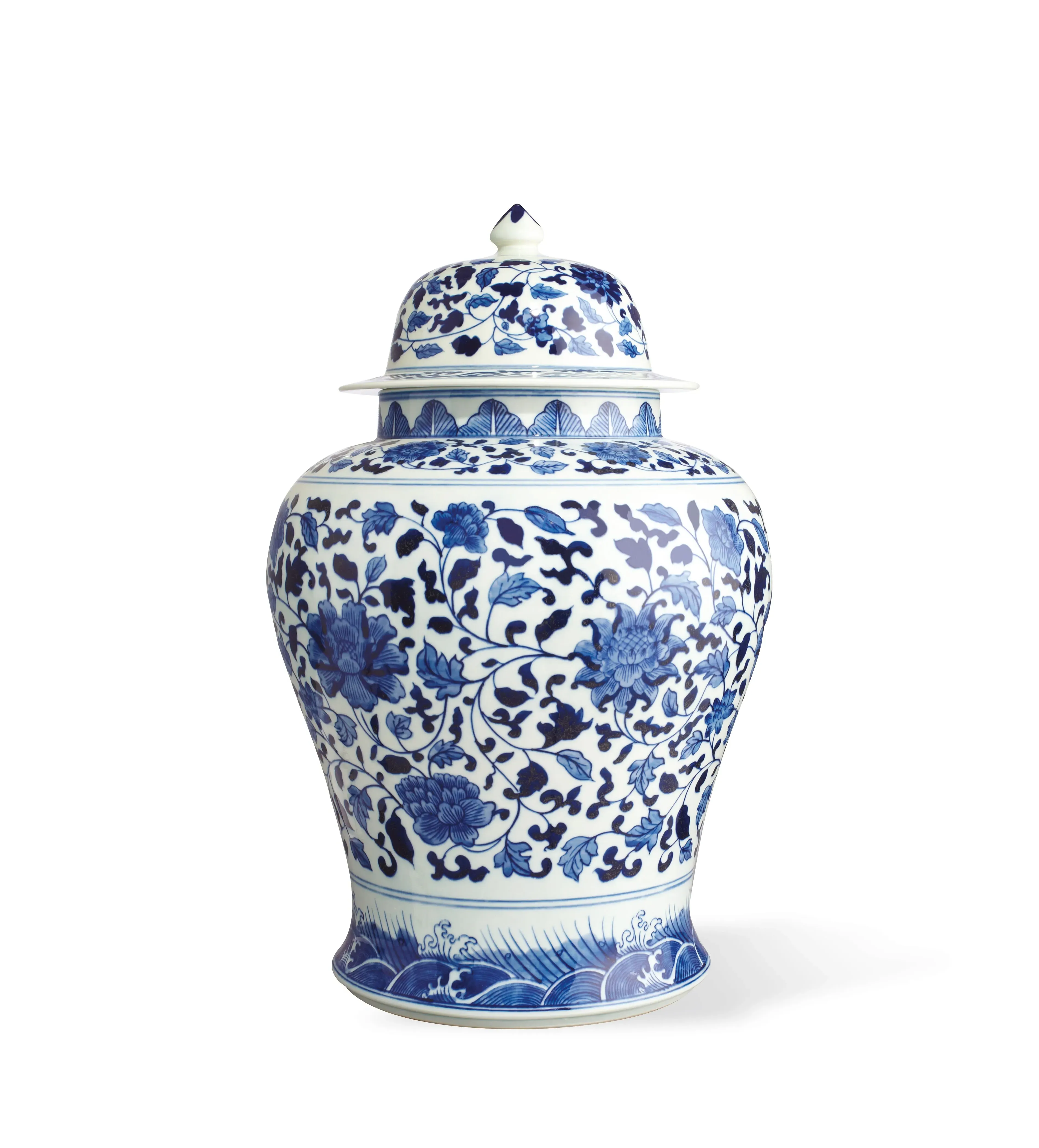 Giant Mandarin Hand-Painted Lidded Jar - Blue/White product
