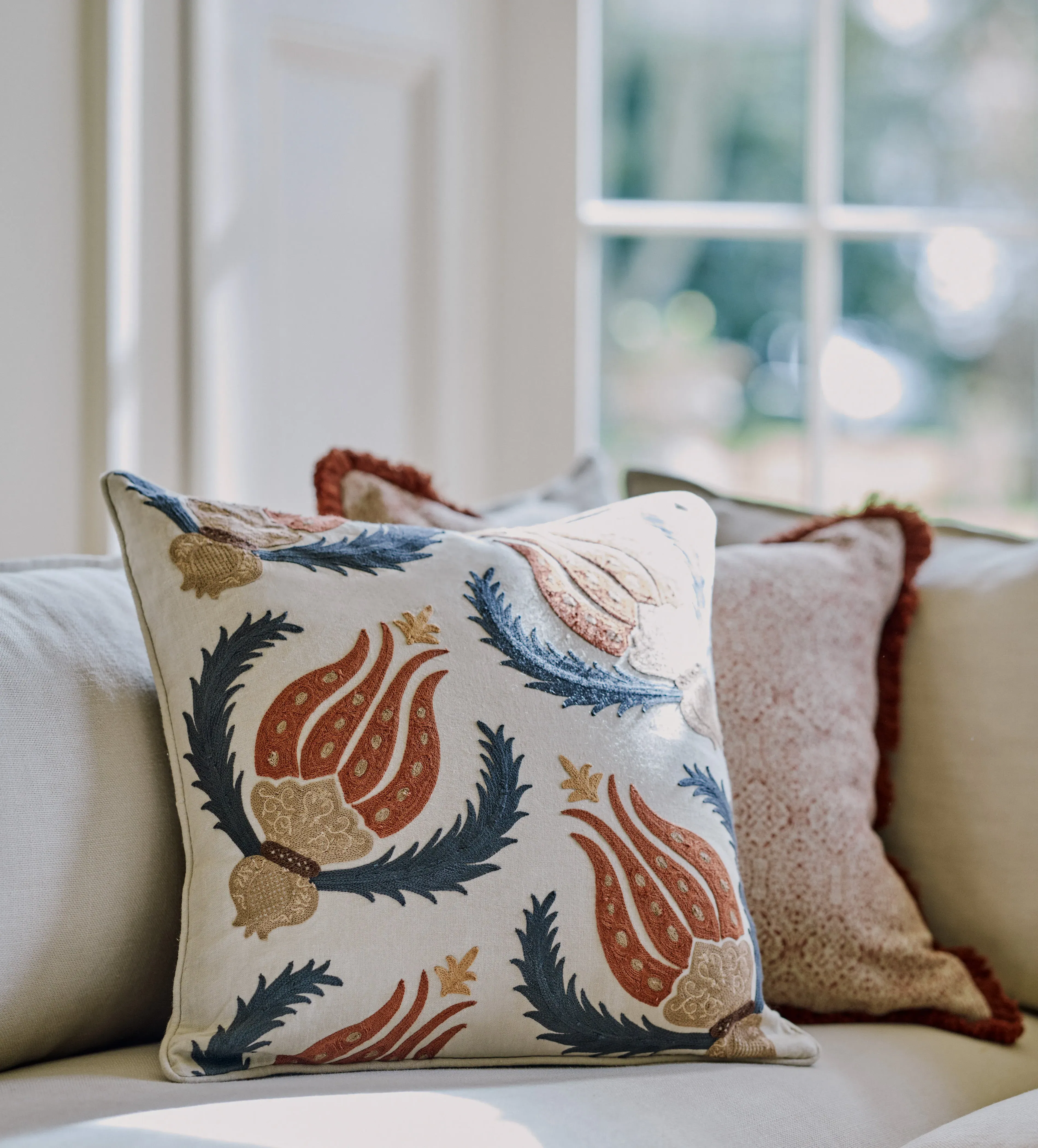 Hazra Cushion Cover - Air Force Blue/Russet, Linen product