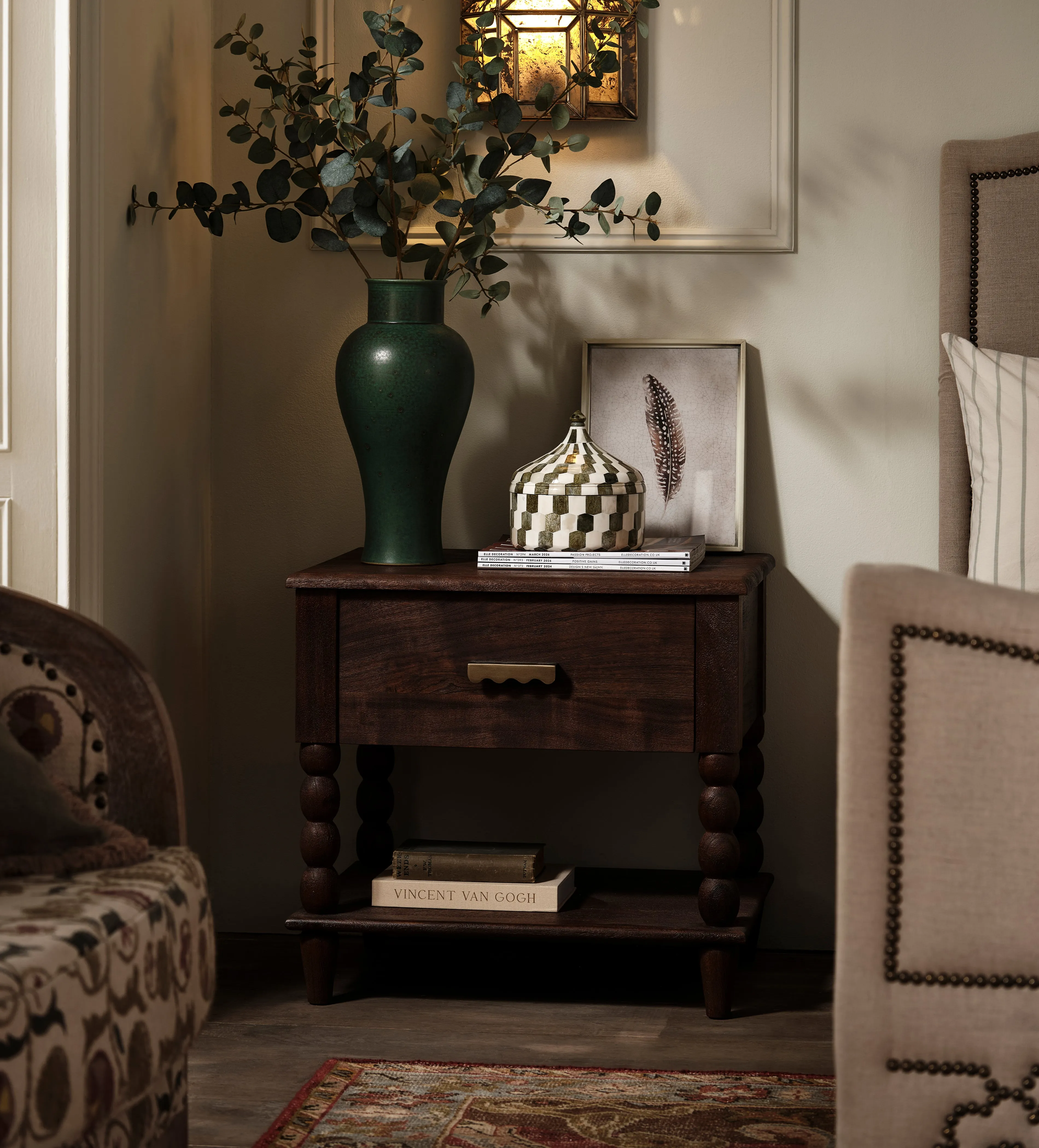 Hilltop Bedside Table with Drawer - Smoked Acacia by OKA