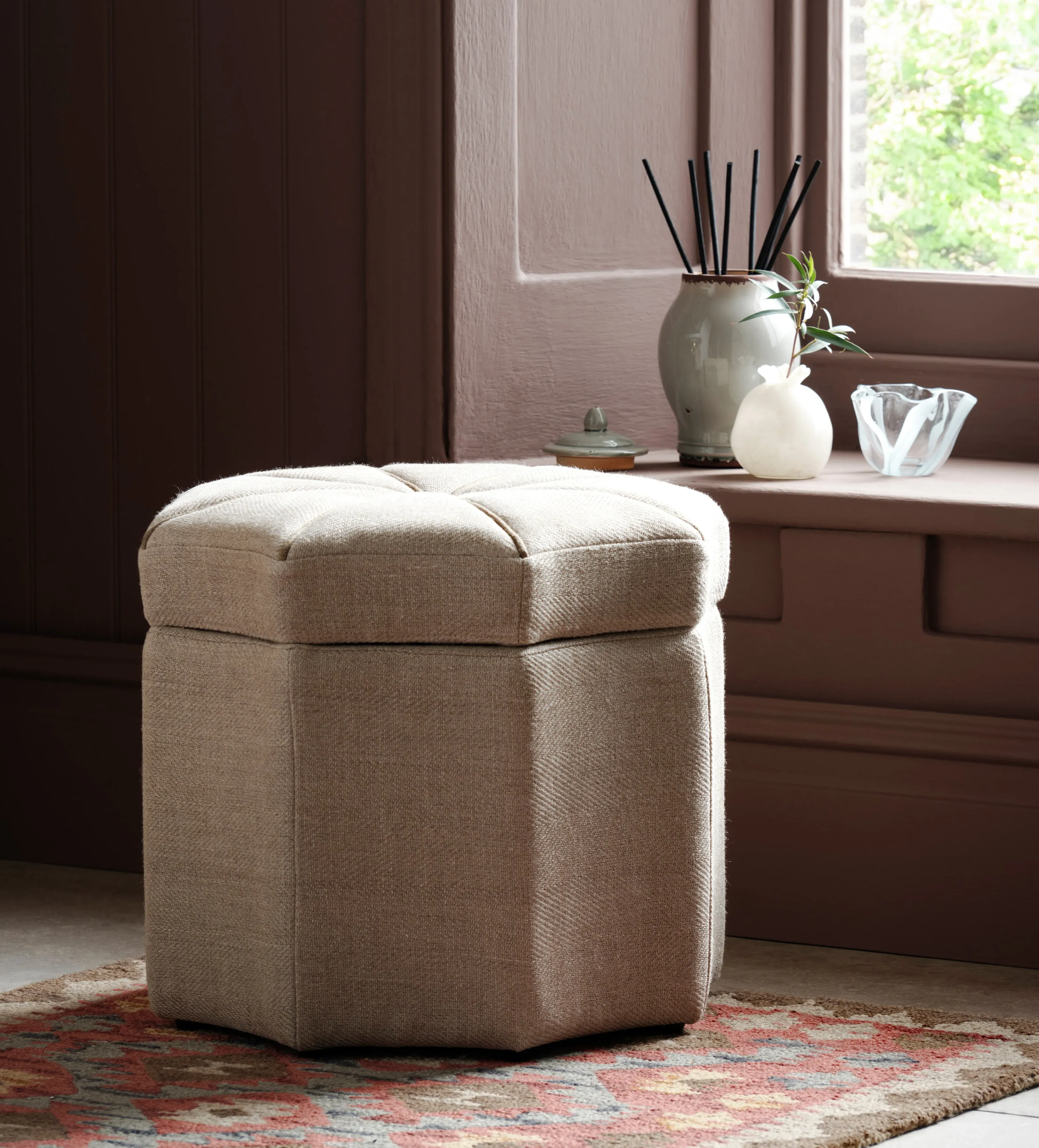 Iford Octagonal Storage Ottoman - Wild Oats, Herringbone product