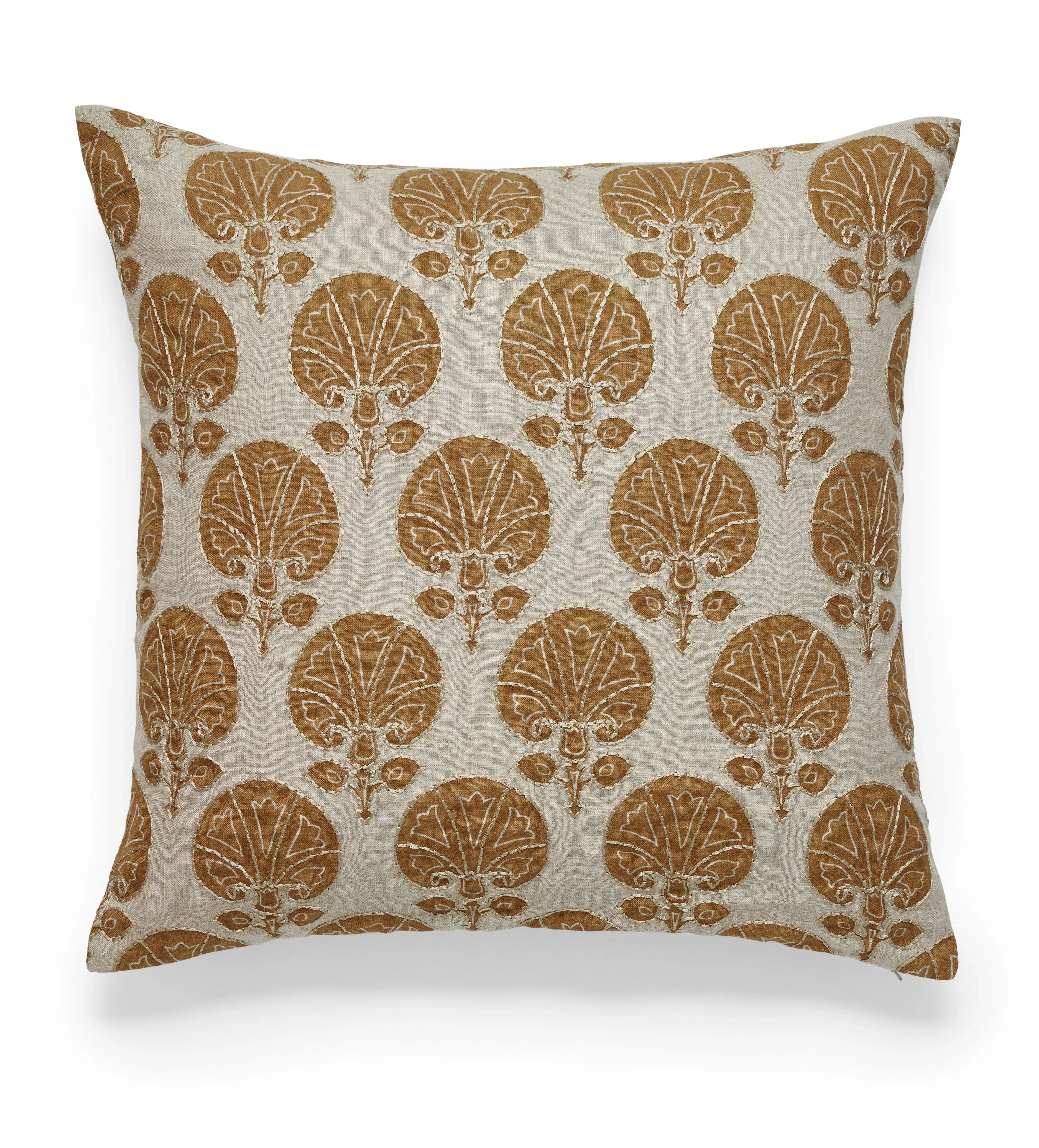 Kabibi Shell Embroidered Cushion Cover - Ochre, Linen alternate view
