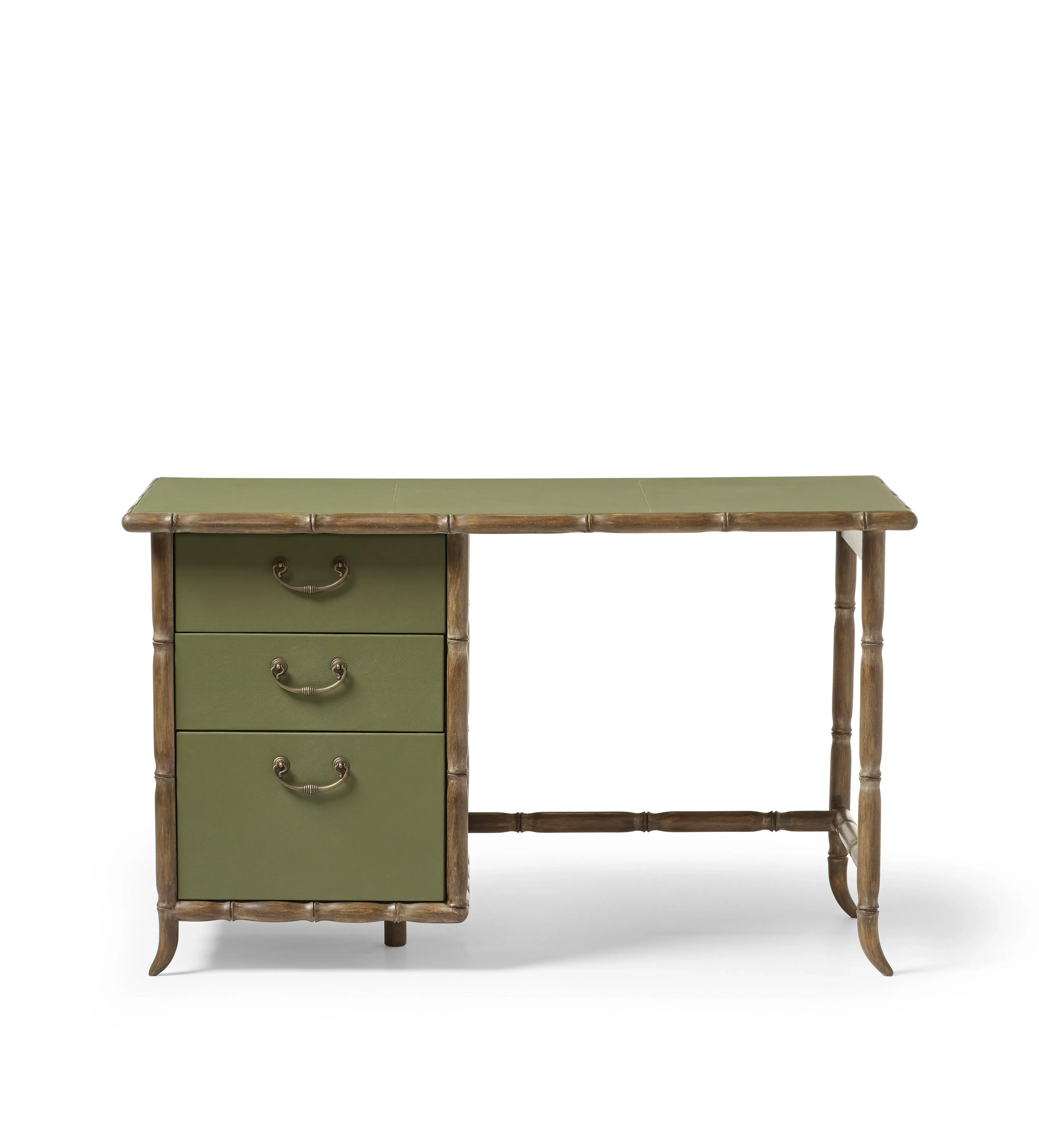 Kalidasa Desk with Drawers - Putting Green, Leather by OKA, alternate view
