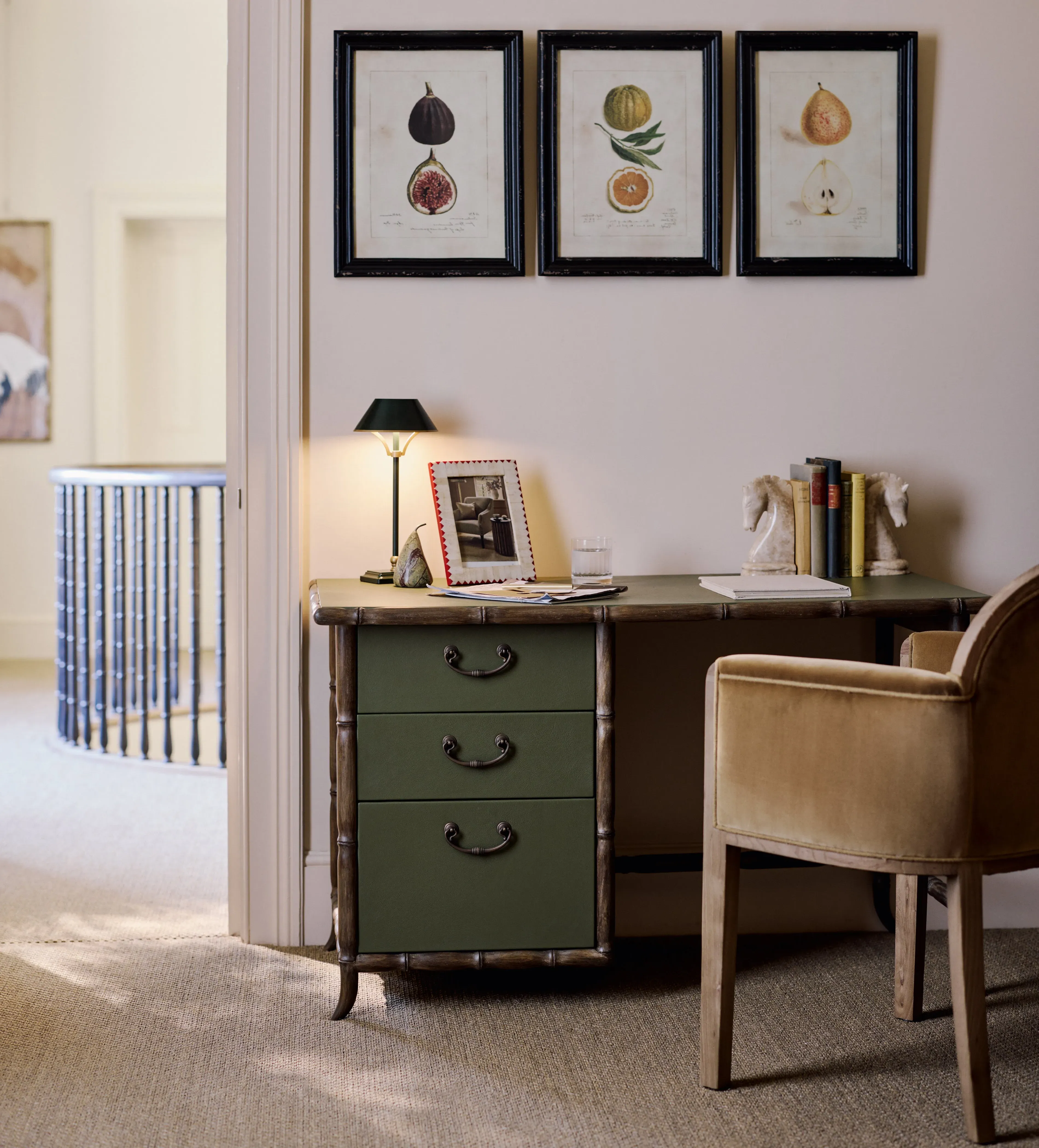 Kalidasa Desk with Drawers - Putting Green, Leather by OKA