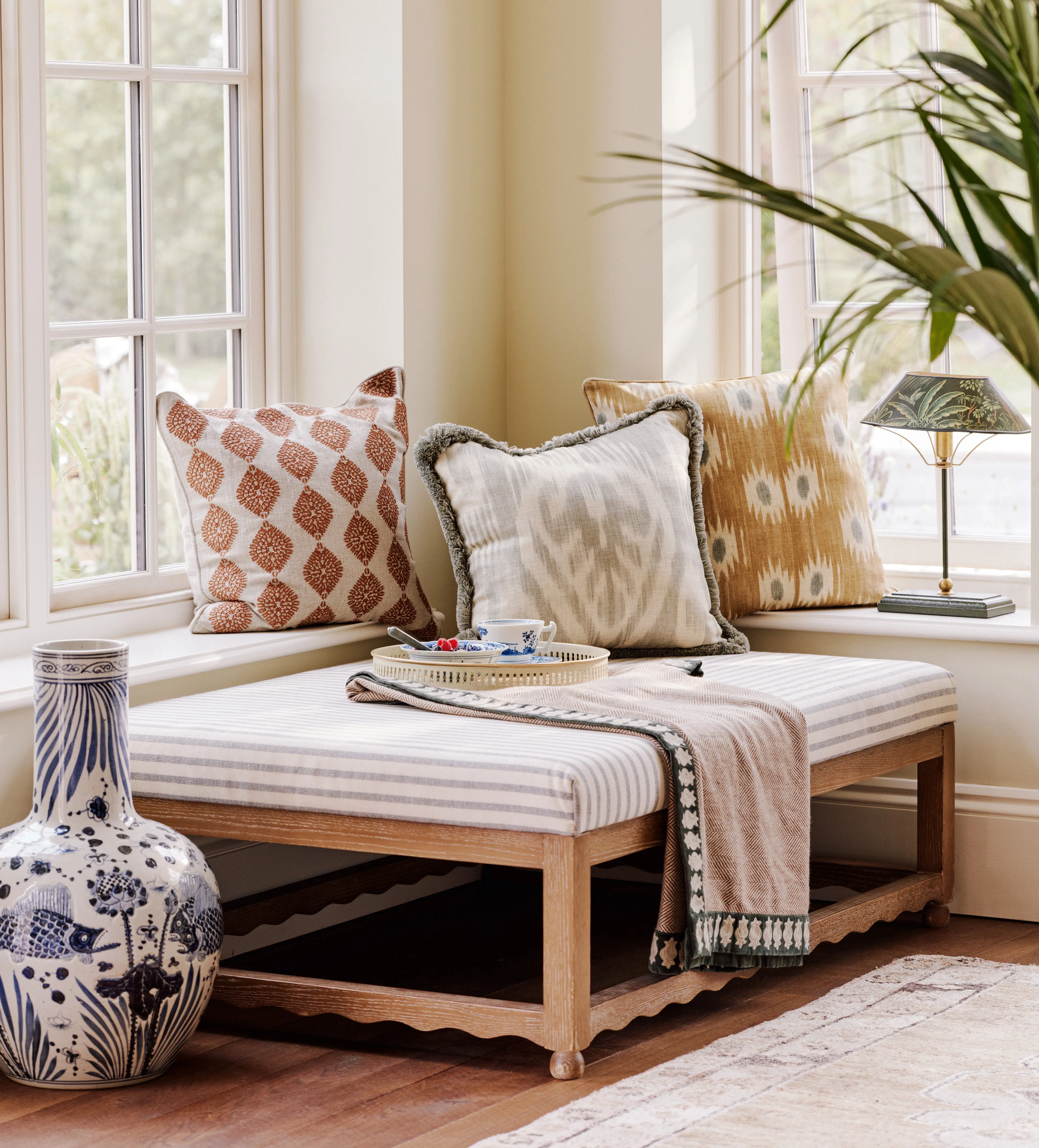 Kerensa Linen Ottoman - Burnt Oak, Sapphire product