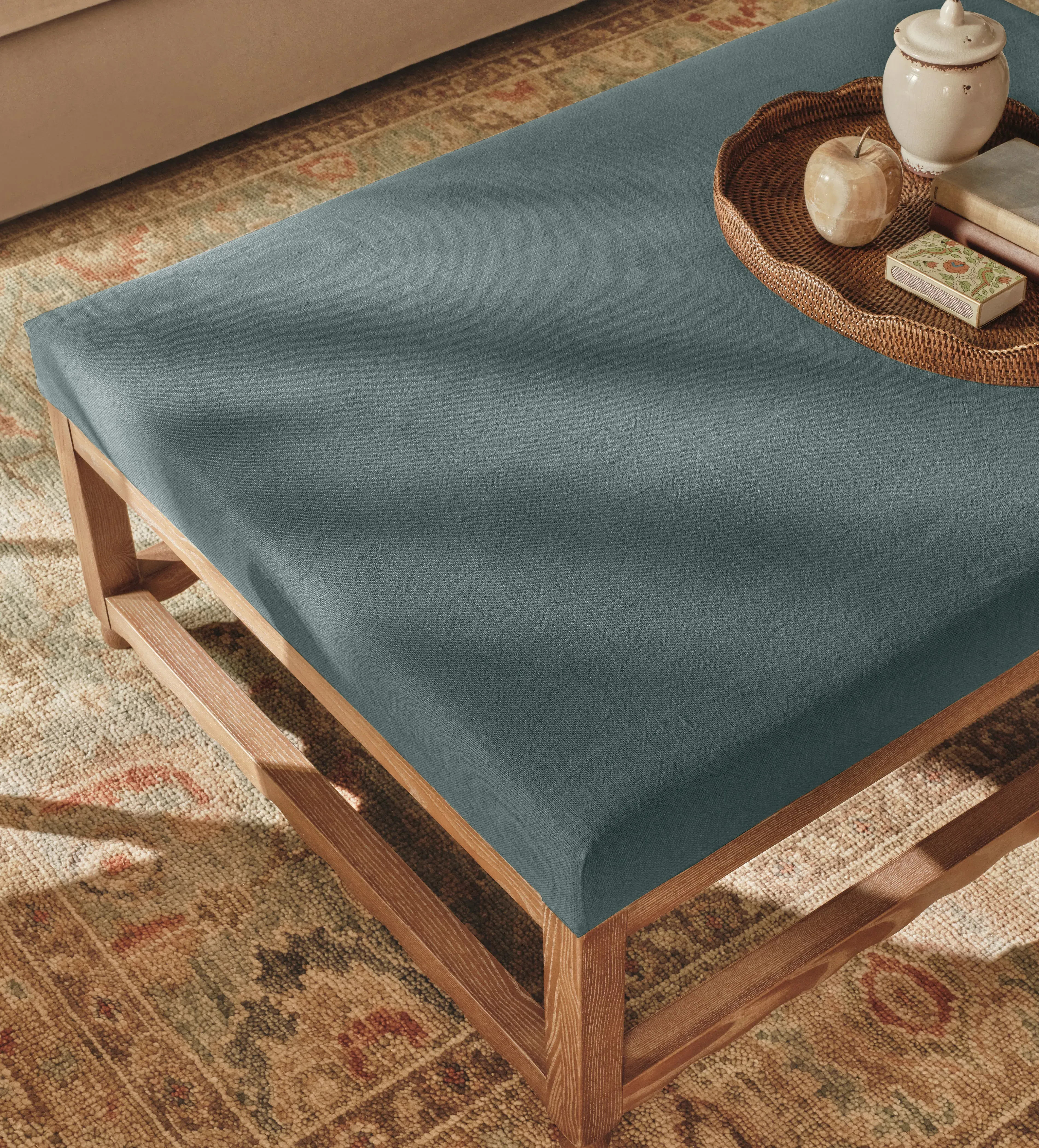Kerensa Ottoman - Cerulean, Velvet product