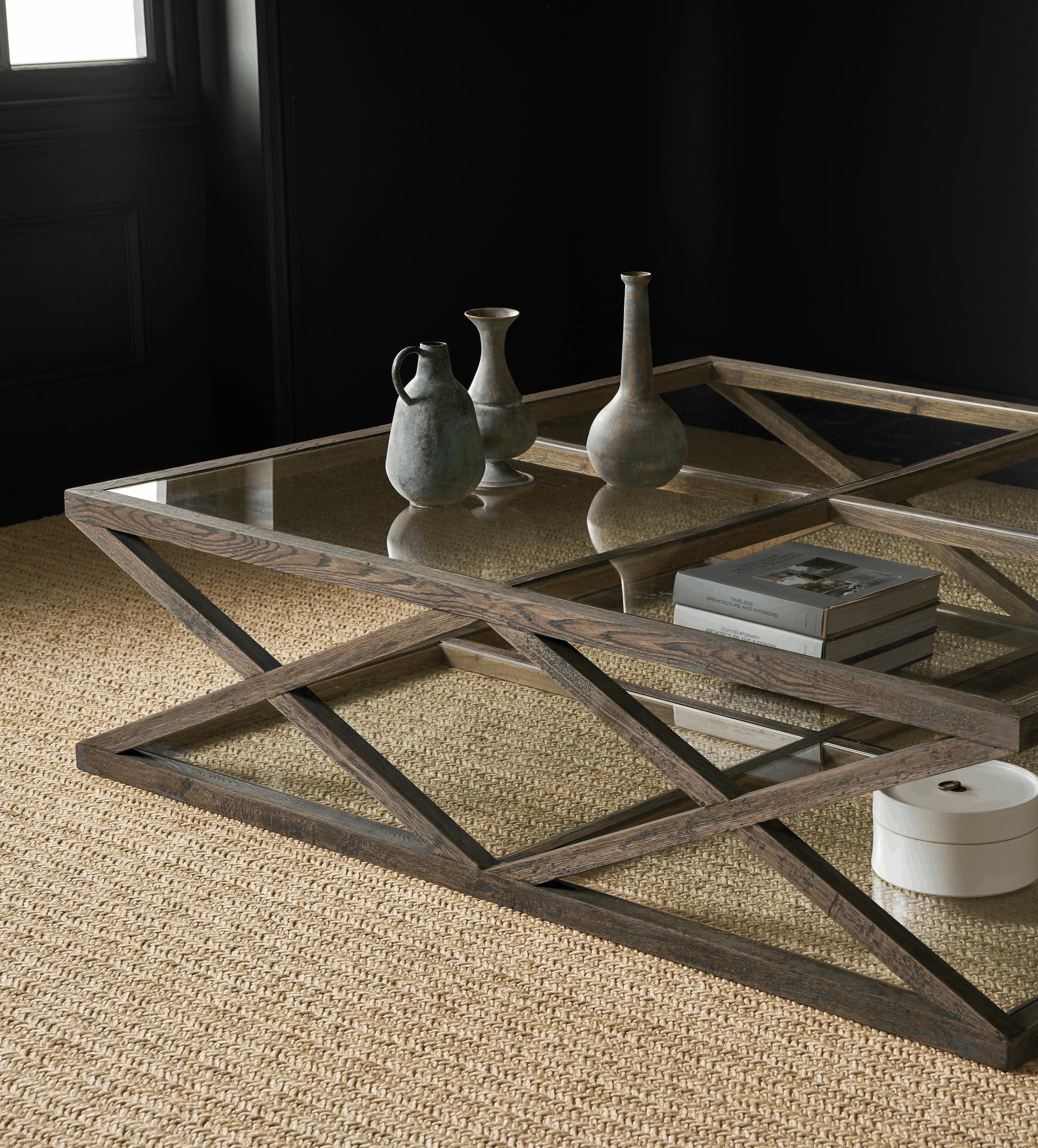 Large Coffee Table with Glass Top - Espresso, Oak product