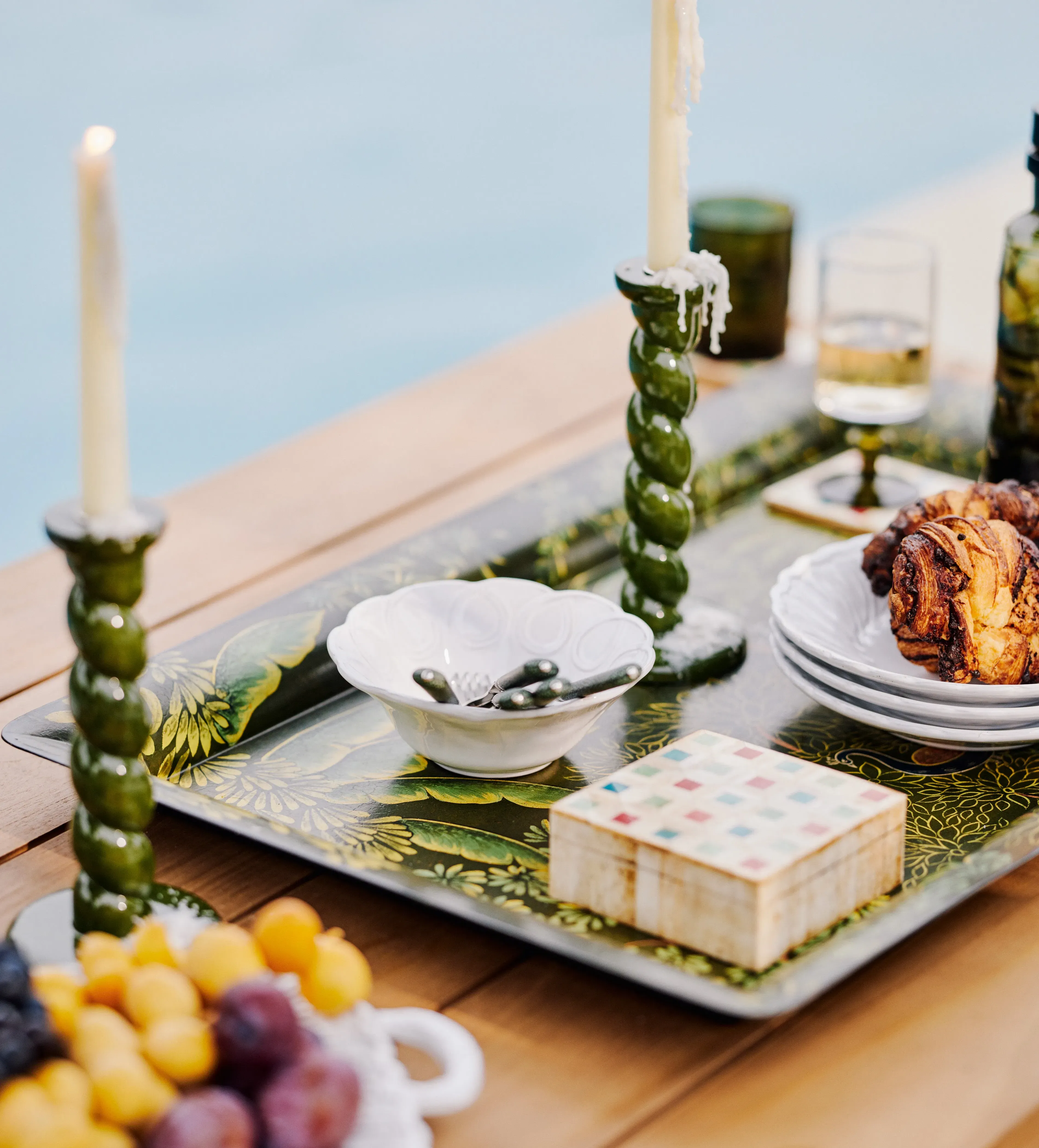 Large Palmier Ottoman Tray - Green product