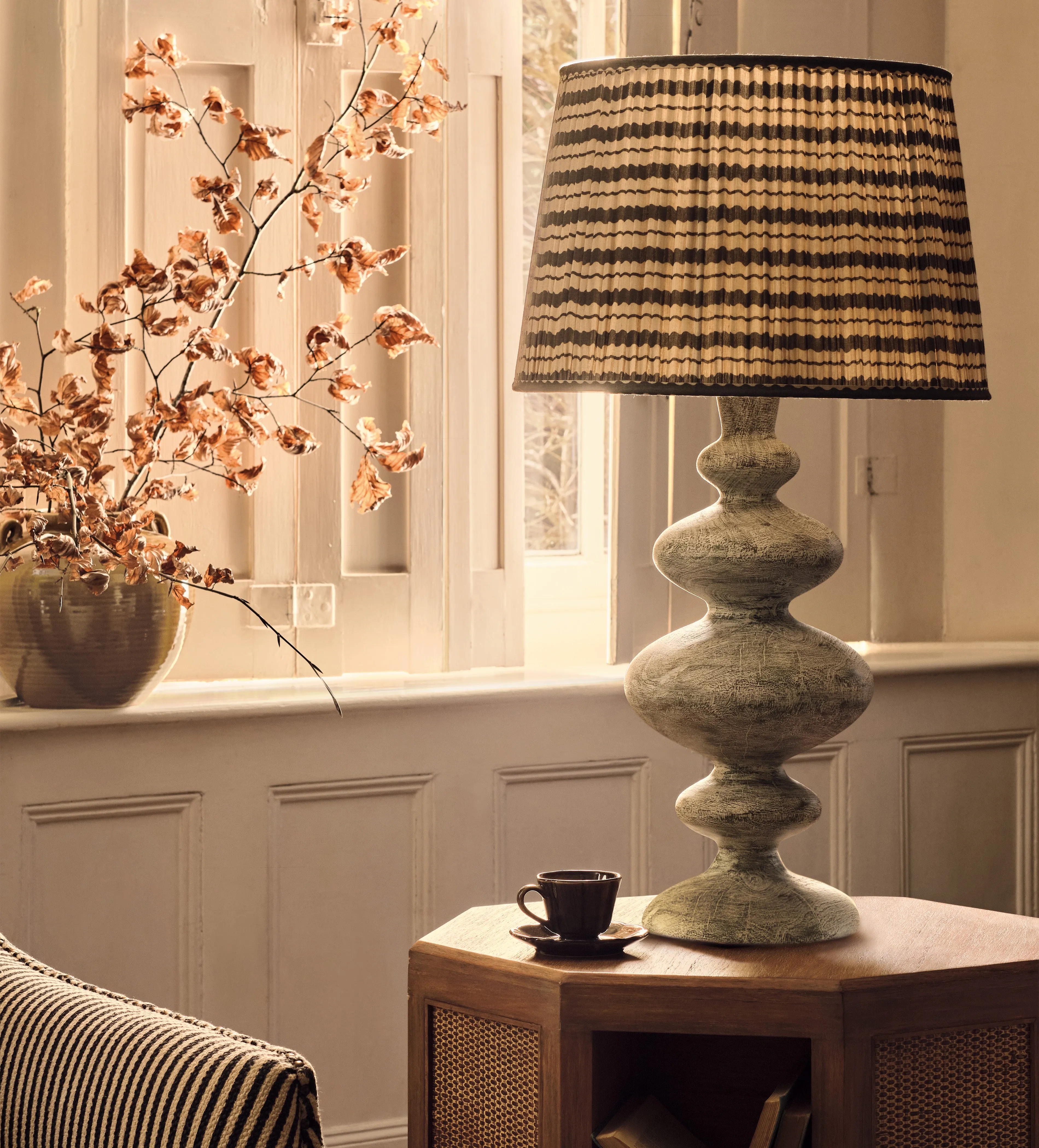 Minerva Carved Wood Table Lamp Base - Cloud Wash by OKA