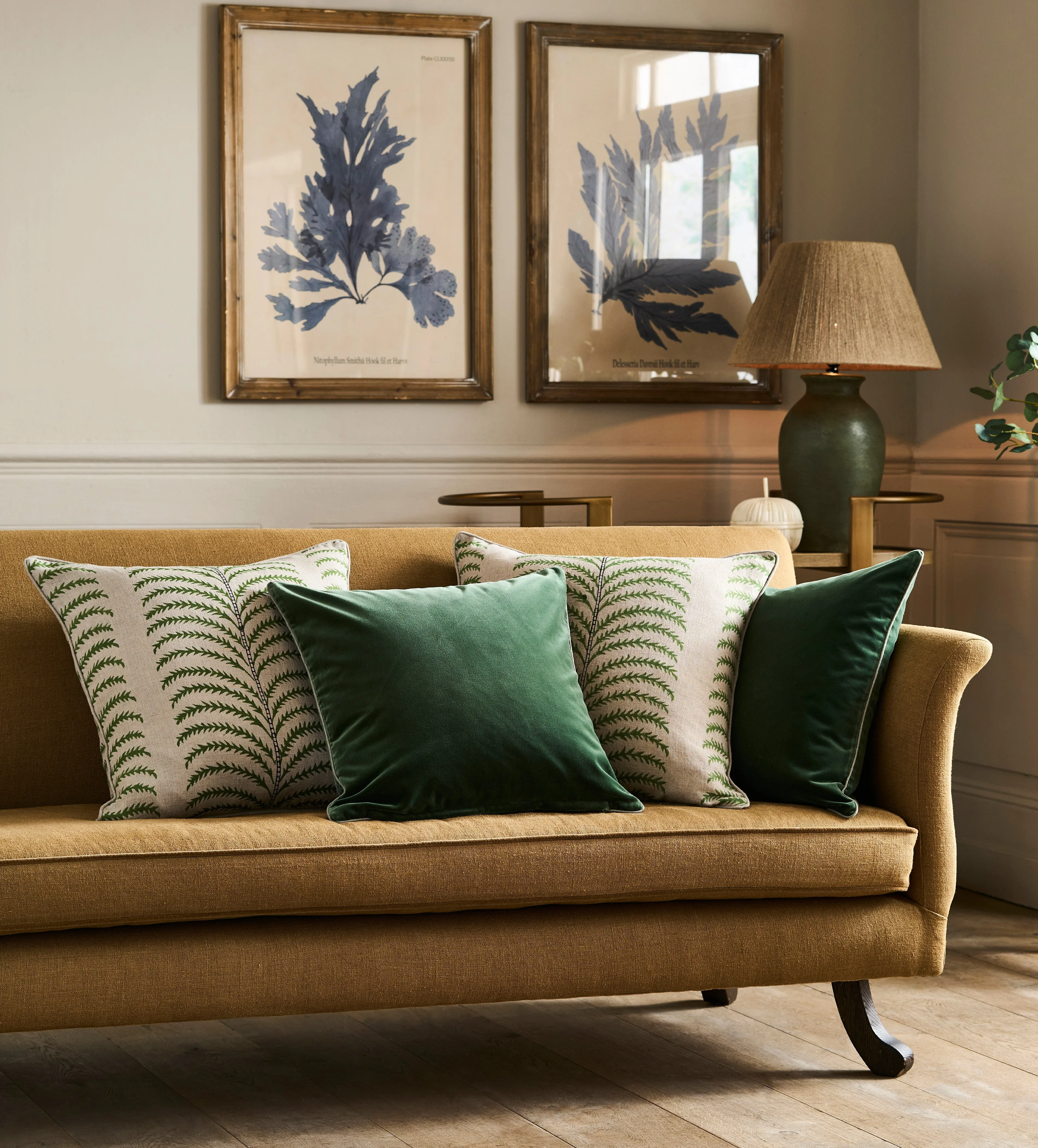 Moss Cushion Cover Set - Green, Velvet & Linen alternate view