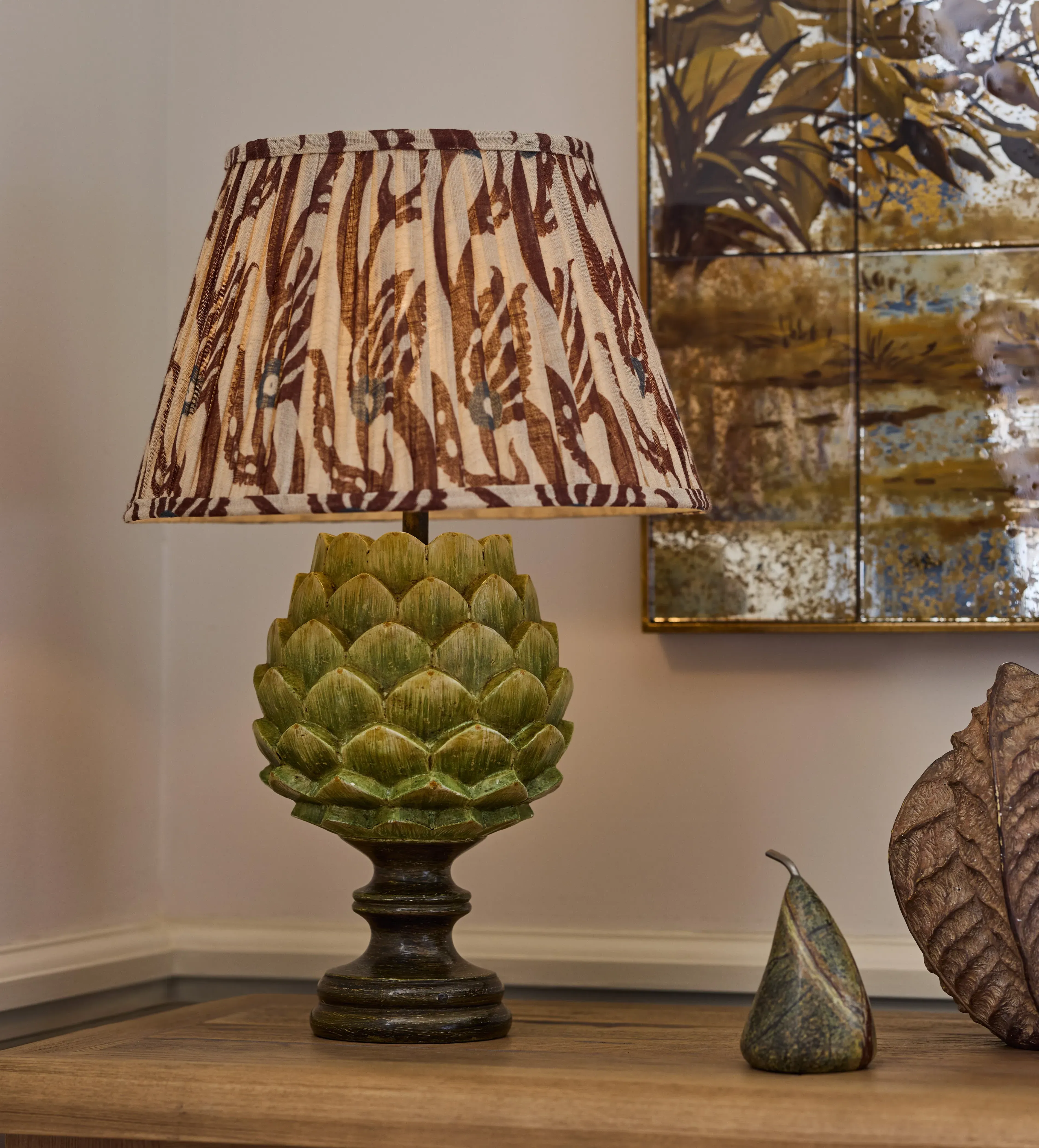 Muhibbi 35cm Pleated Lampshade - Russett, Linen by OKA