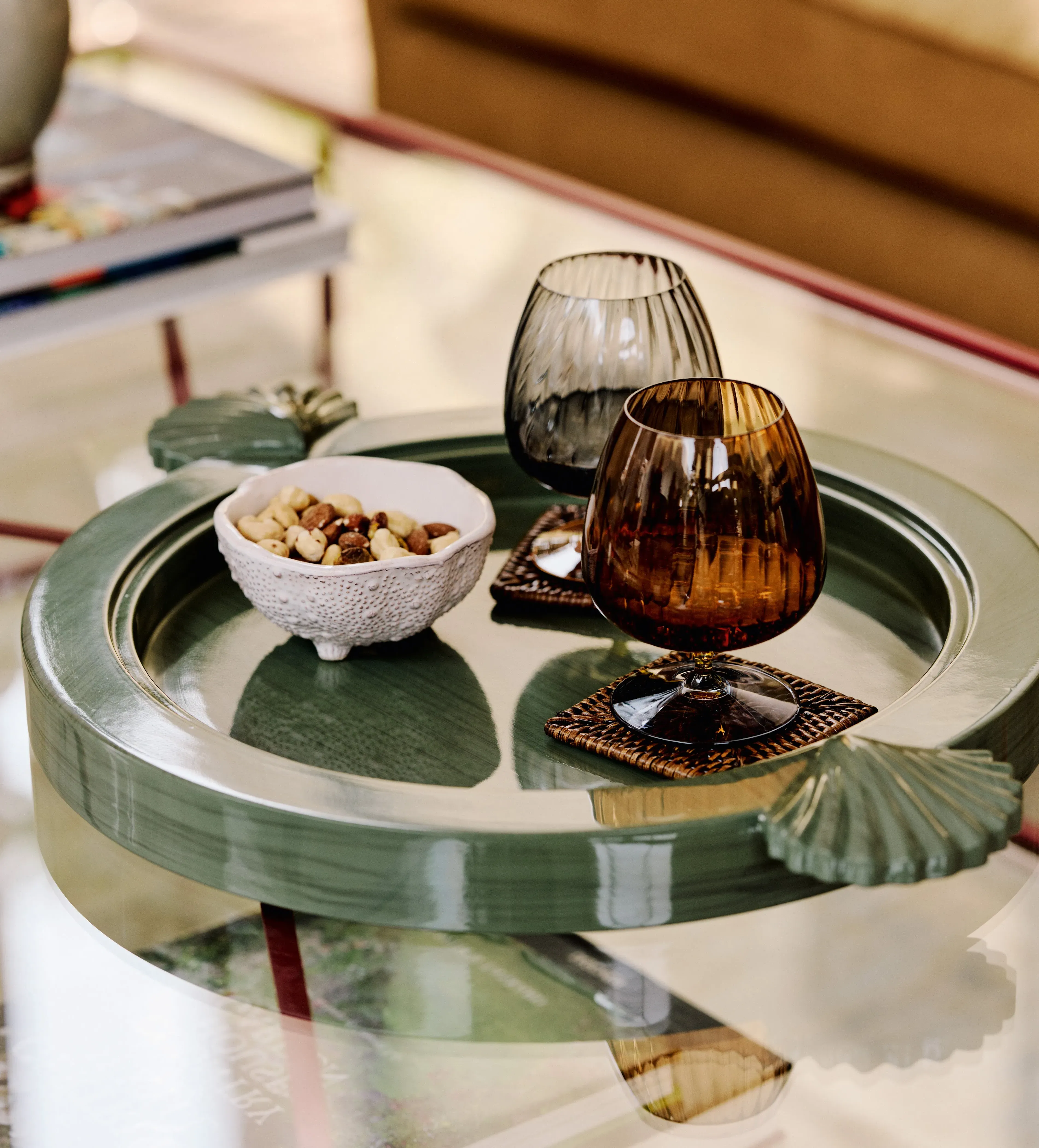 Murex Serving Tray with Shell Handles - Seafoam, Mango Wood product