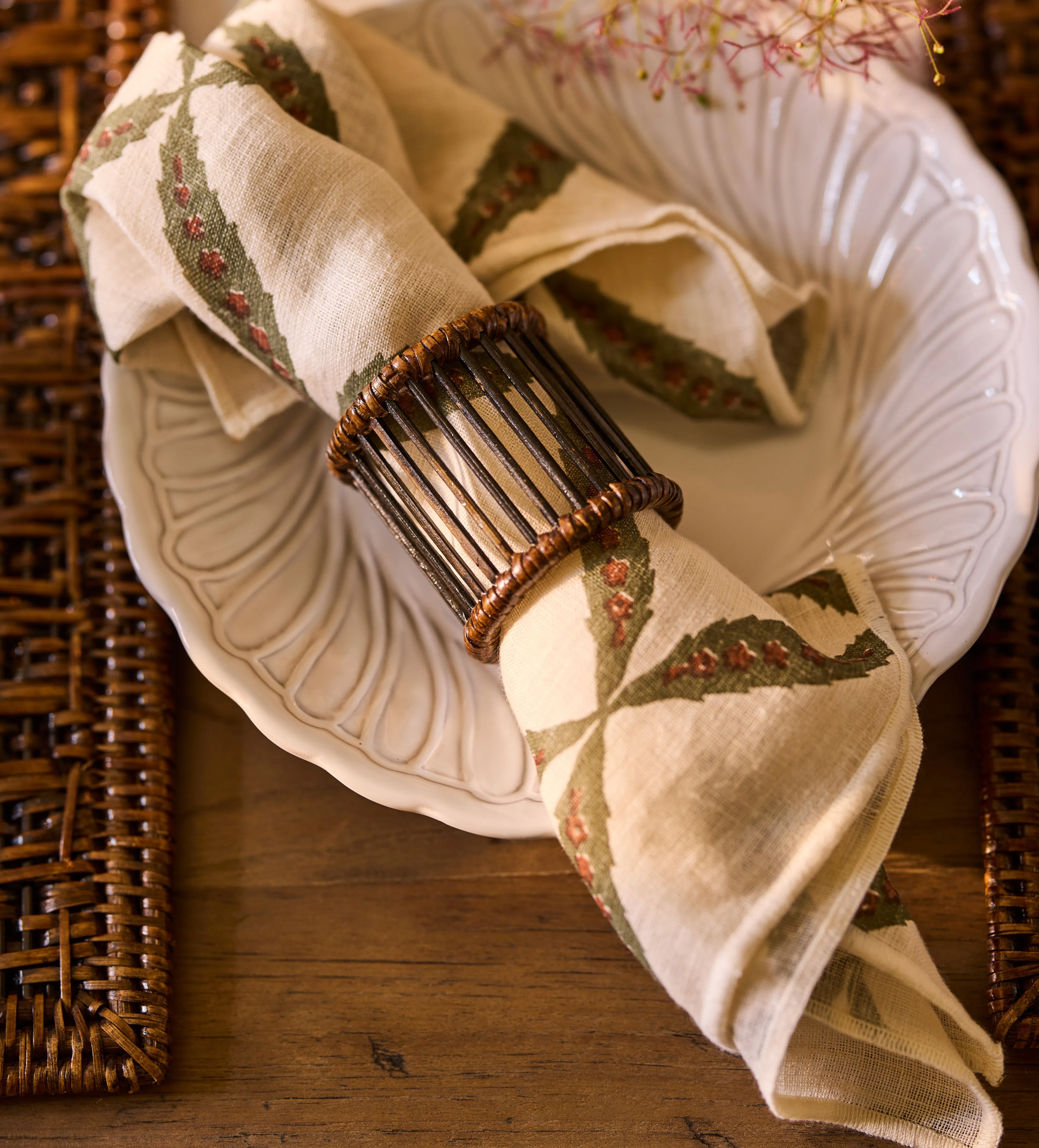 Nava Napkins Set of Four - Sage, Linen by OKA