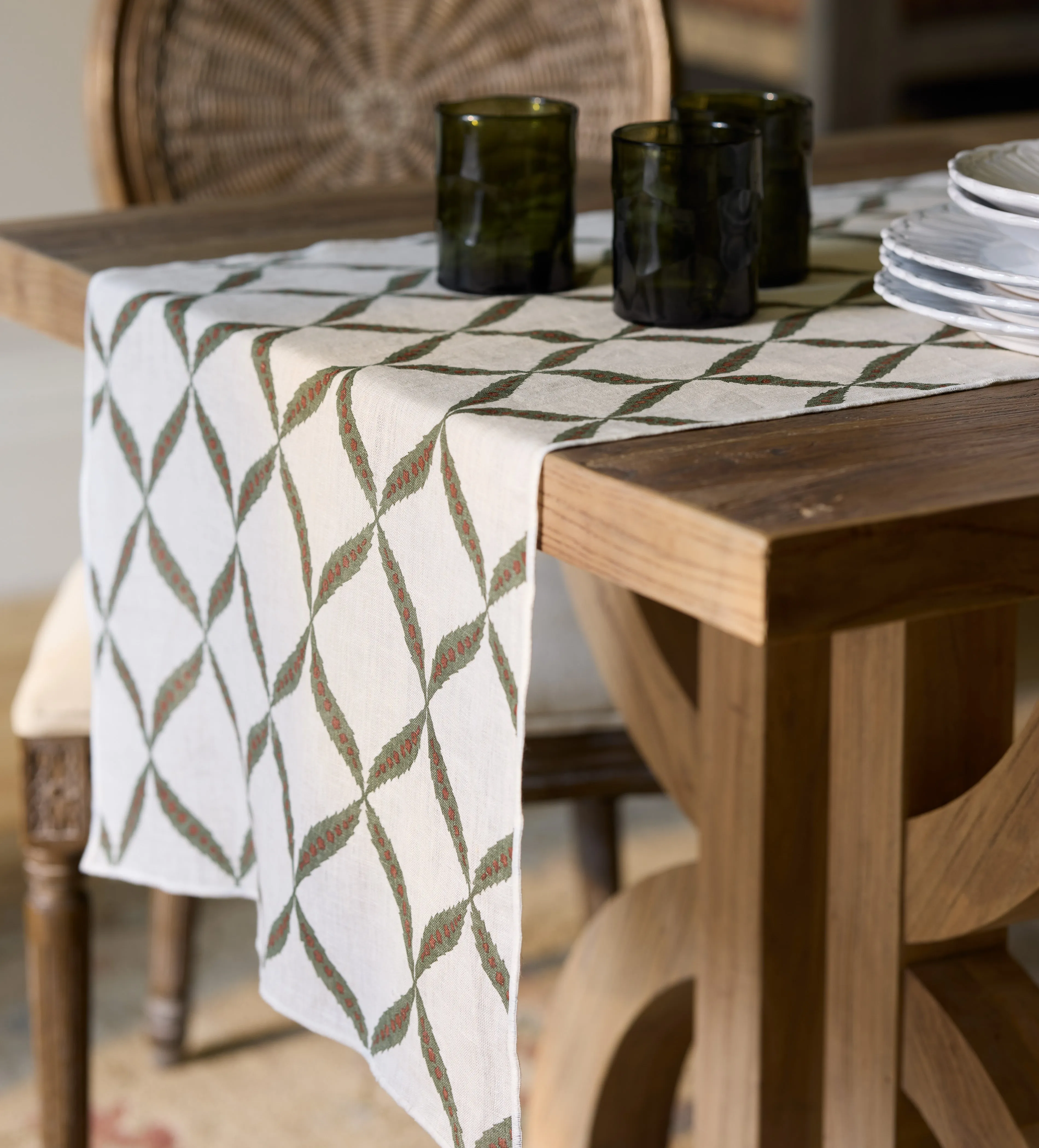 Nava Table Runner - Sage, Linen by OKA