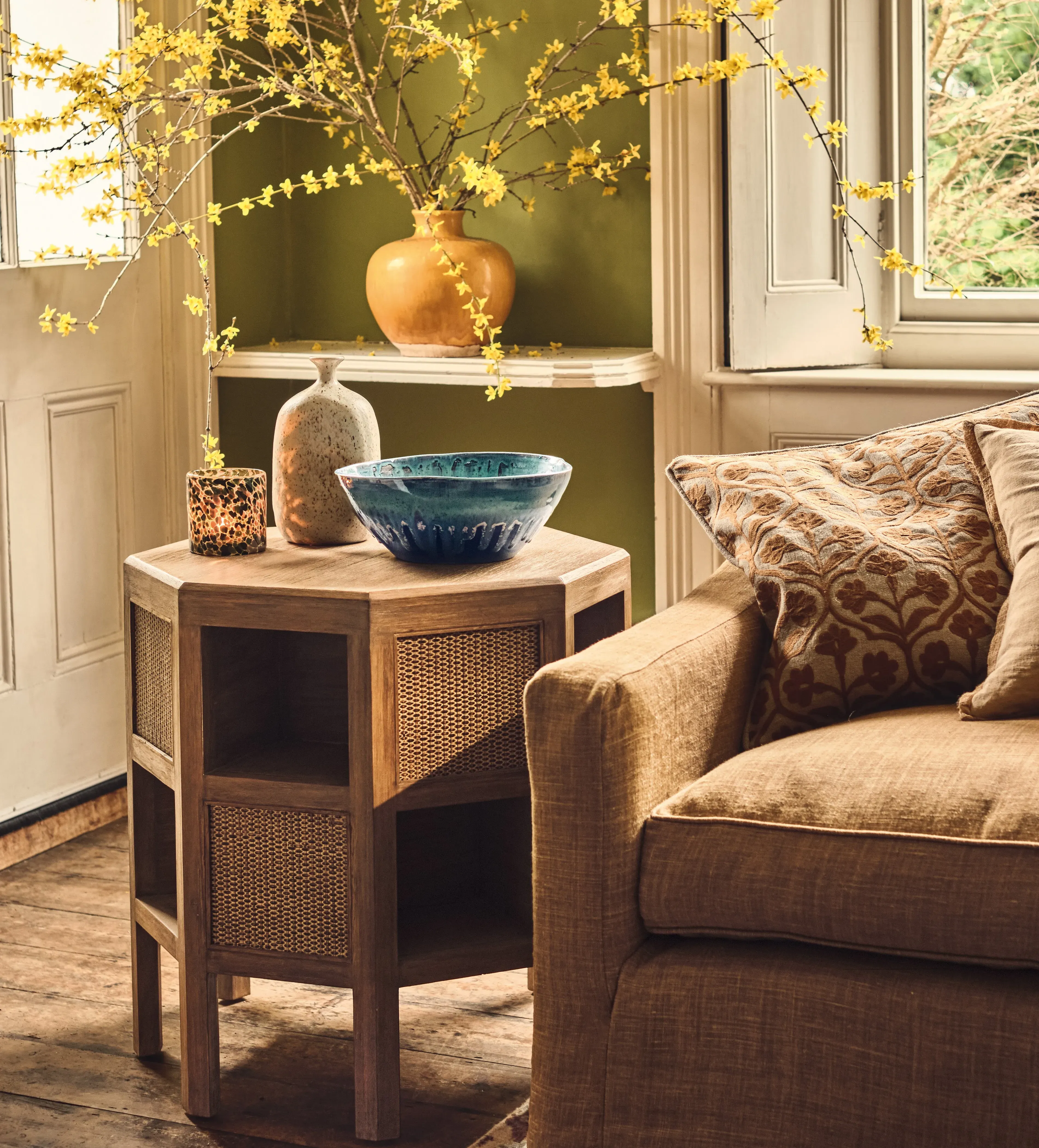 Octagonal Side Table with Storage - Natural, Wood product