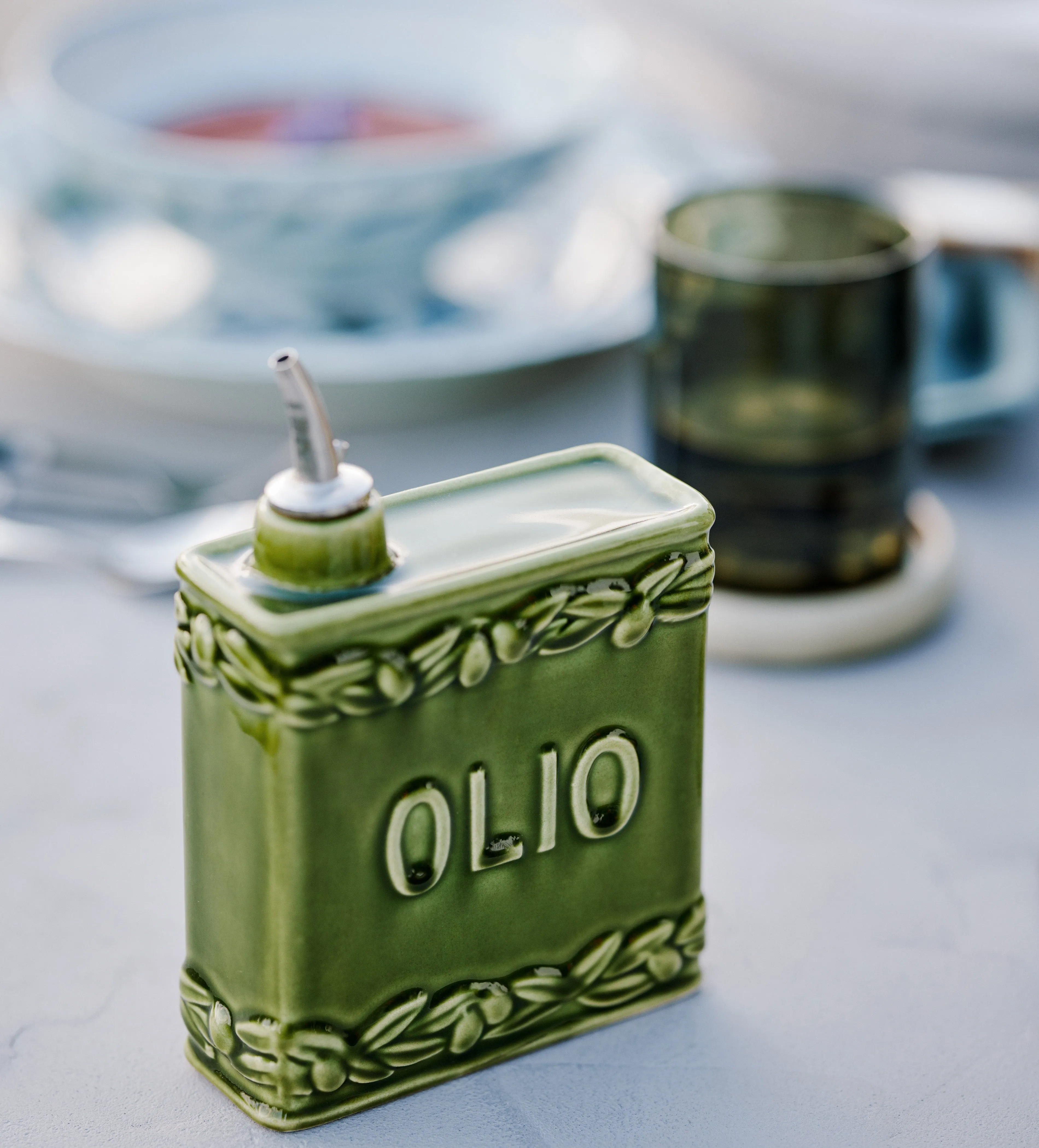 Oliveto Cruet - Green, Tuscan Stoneware by OKA